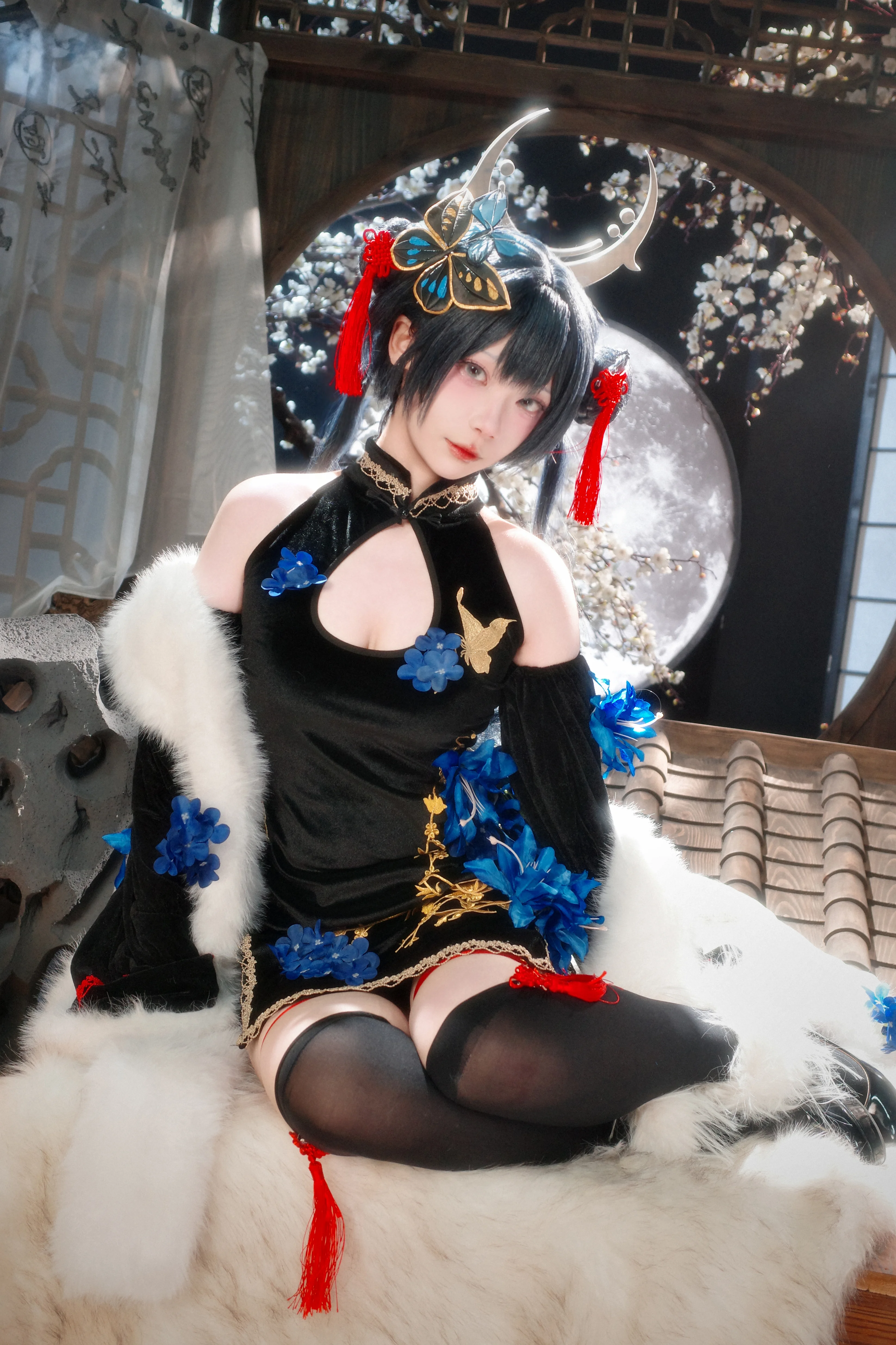 【蔚藍檔案妃咲cos】黑絲旗袍與月下蝶影 - 第 2 張