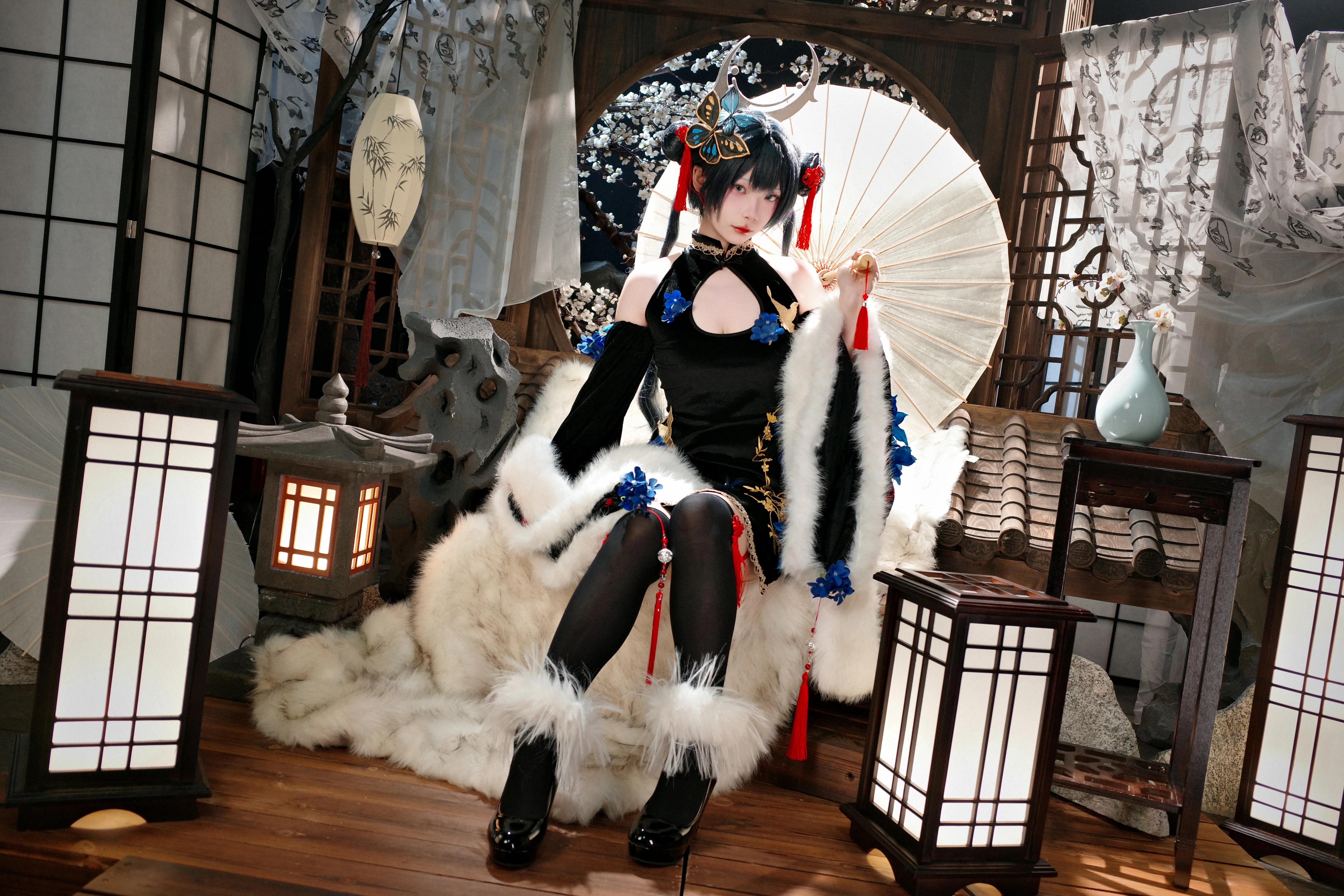 【蔚藍檔案妃咲cos】黑絲旗袍與月下蝶影 - 第 3 張