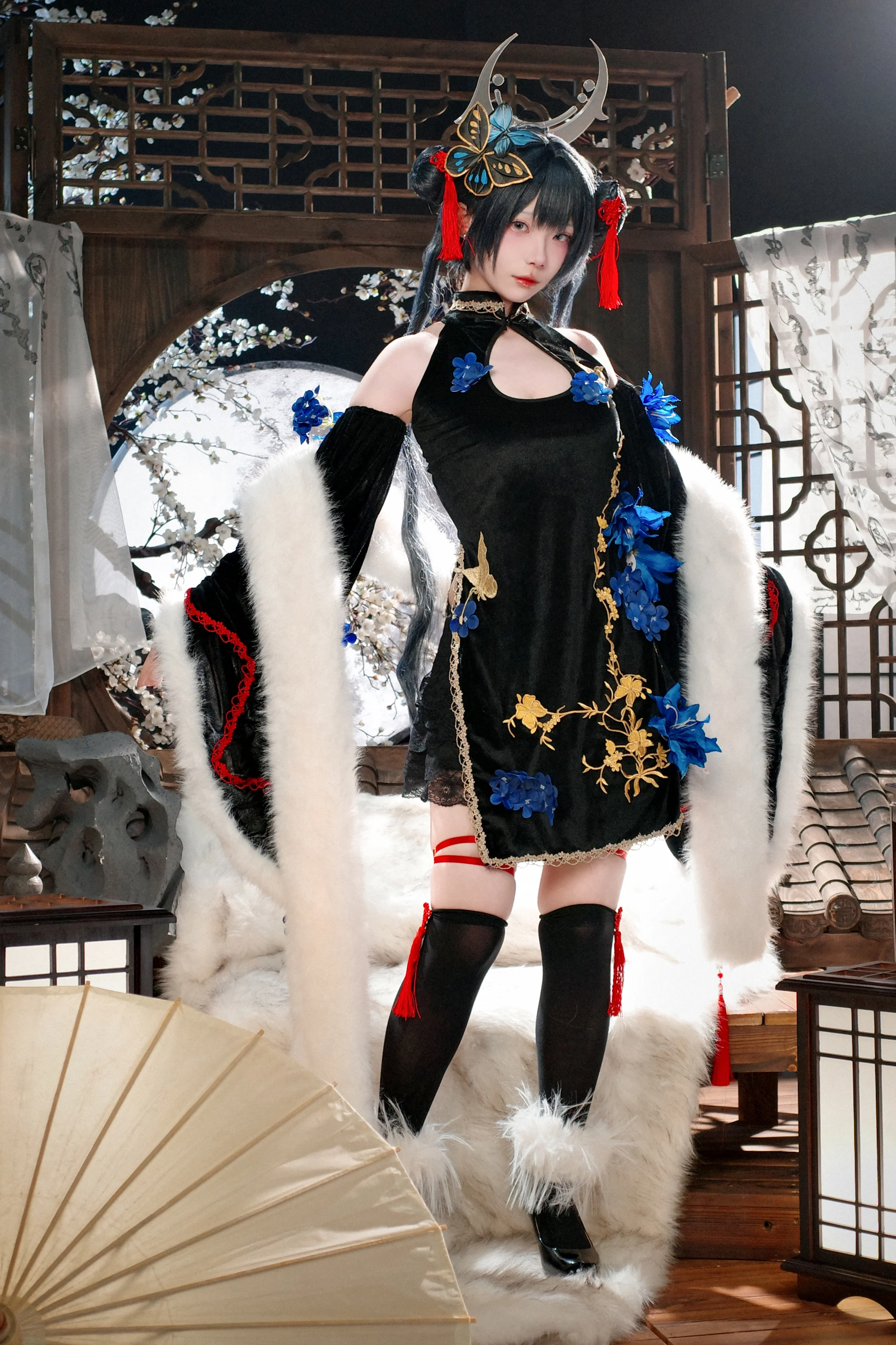 【蔚藍檔案妃咲cos】黑絲旗袍與月下蝶影 - 第 4 張