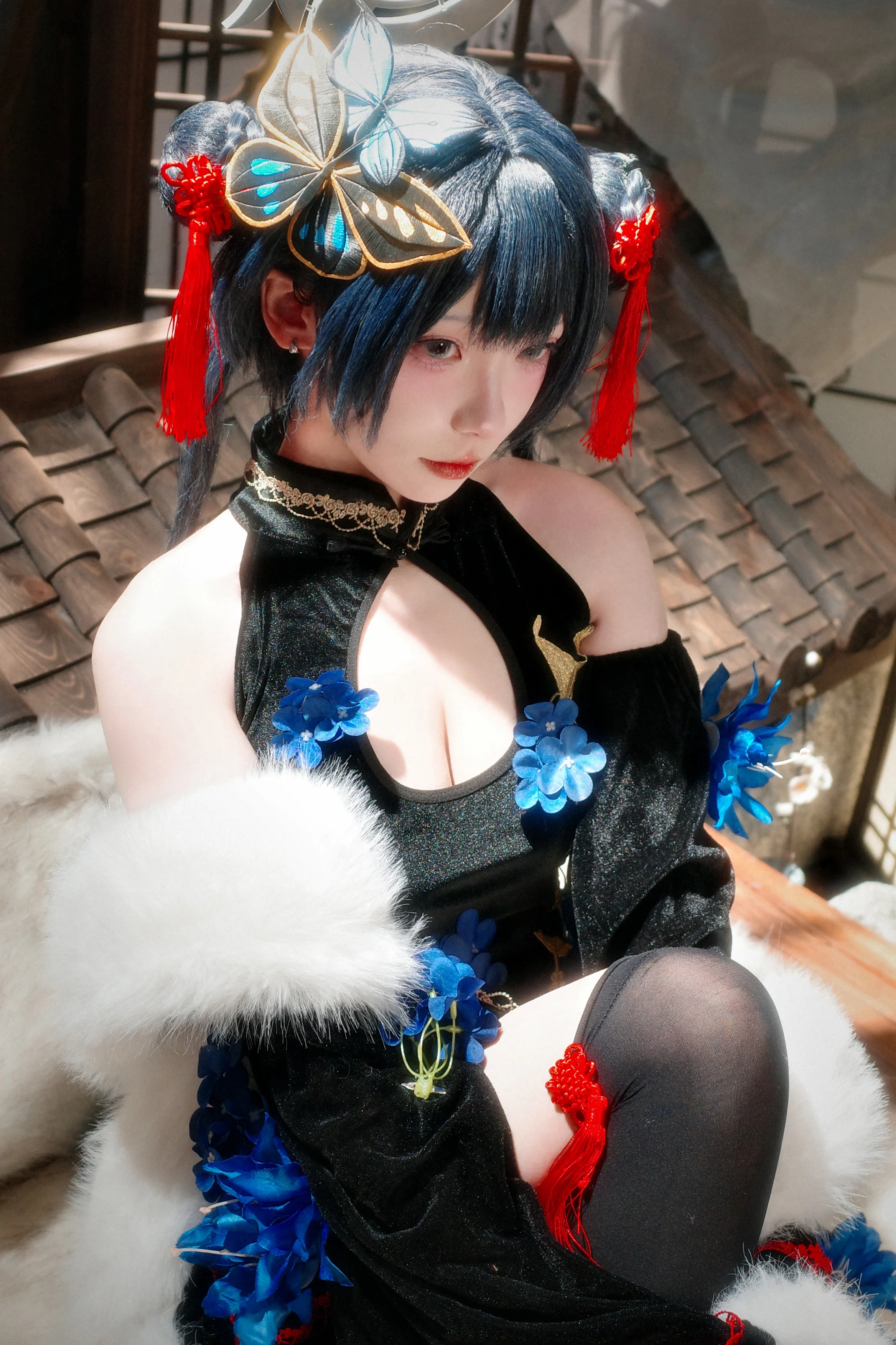 【蔚藍檔案妃咲cos】黑絲旗袍與月下蝶影 - 第 5 張