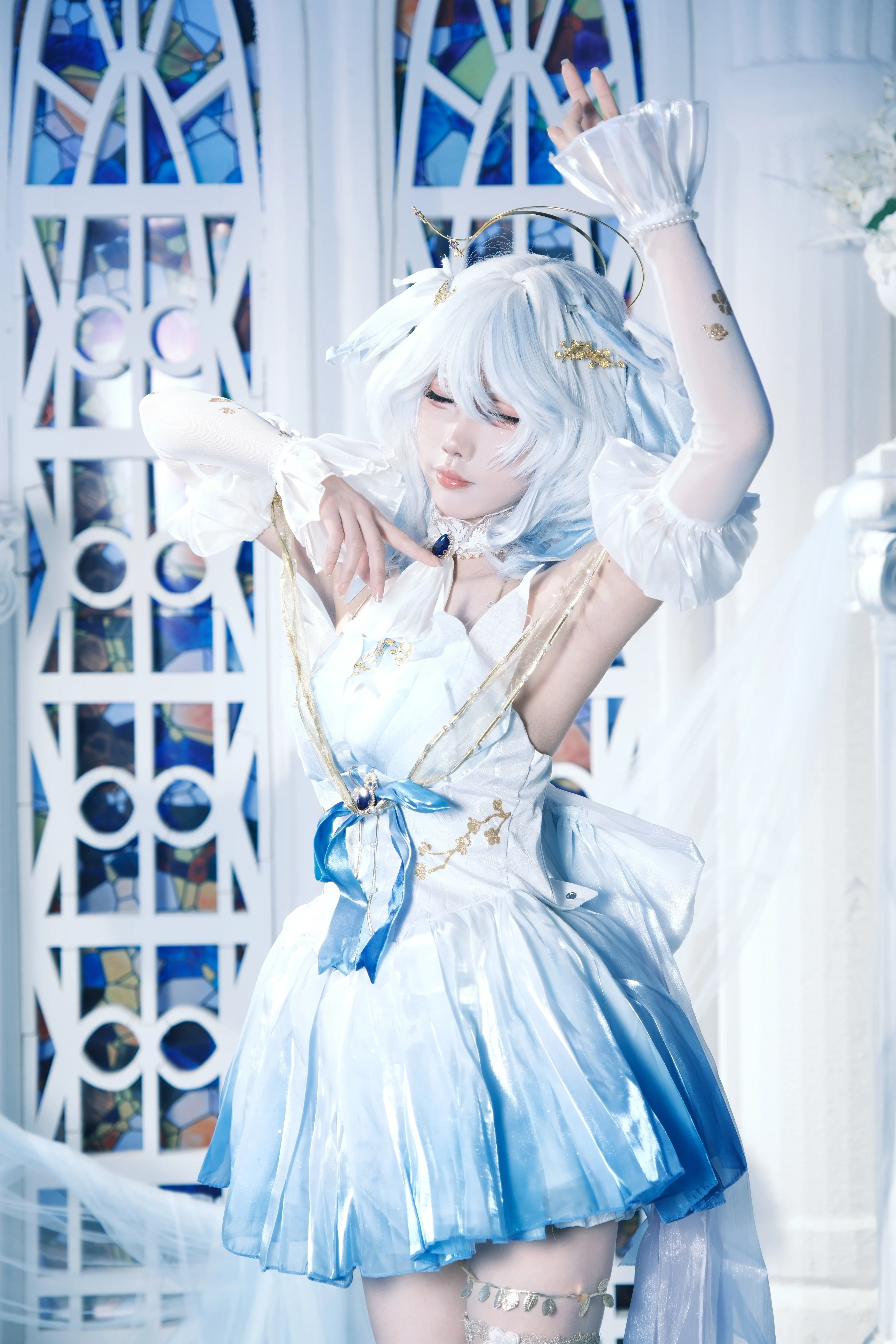 【芙宁娜cos】原神水神蓝白渐变裙装实拍分享 - 第 1 张