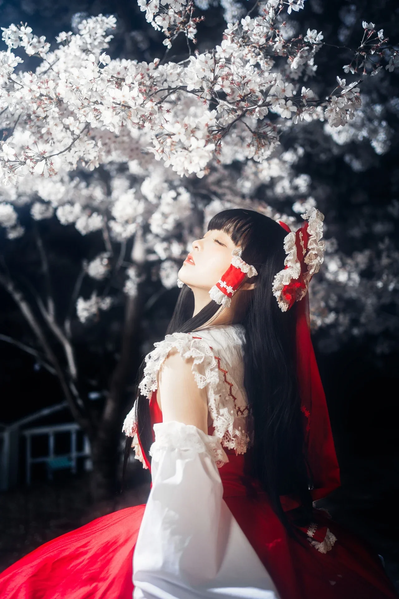 【博丽灵梦cos】夜樱下的红白巫女，静谧月光中的幻想乡 - 第 7 张