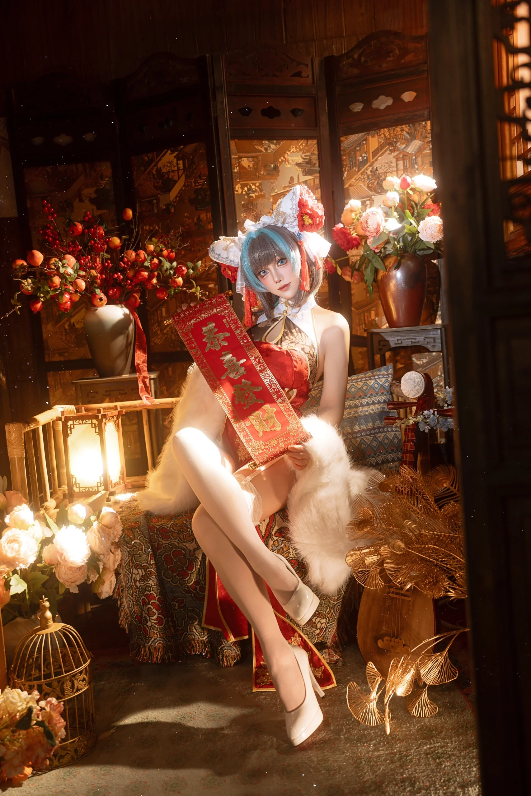 【碧蓝航线柴郡cos】新年旗袍猫猫，喜庆出镜 - 第 1 张