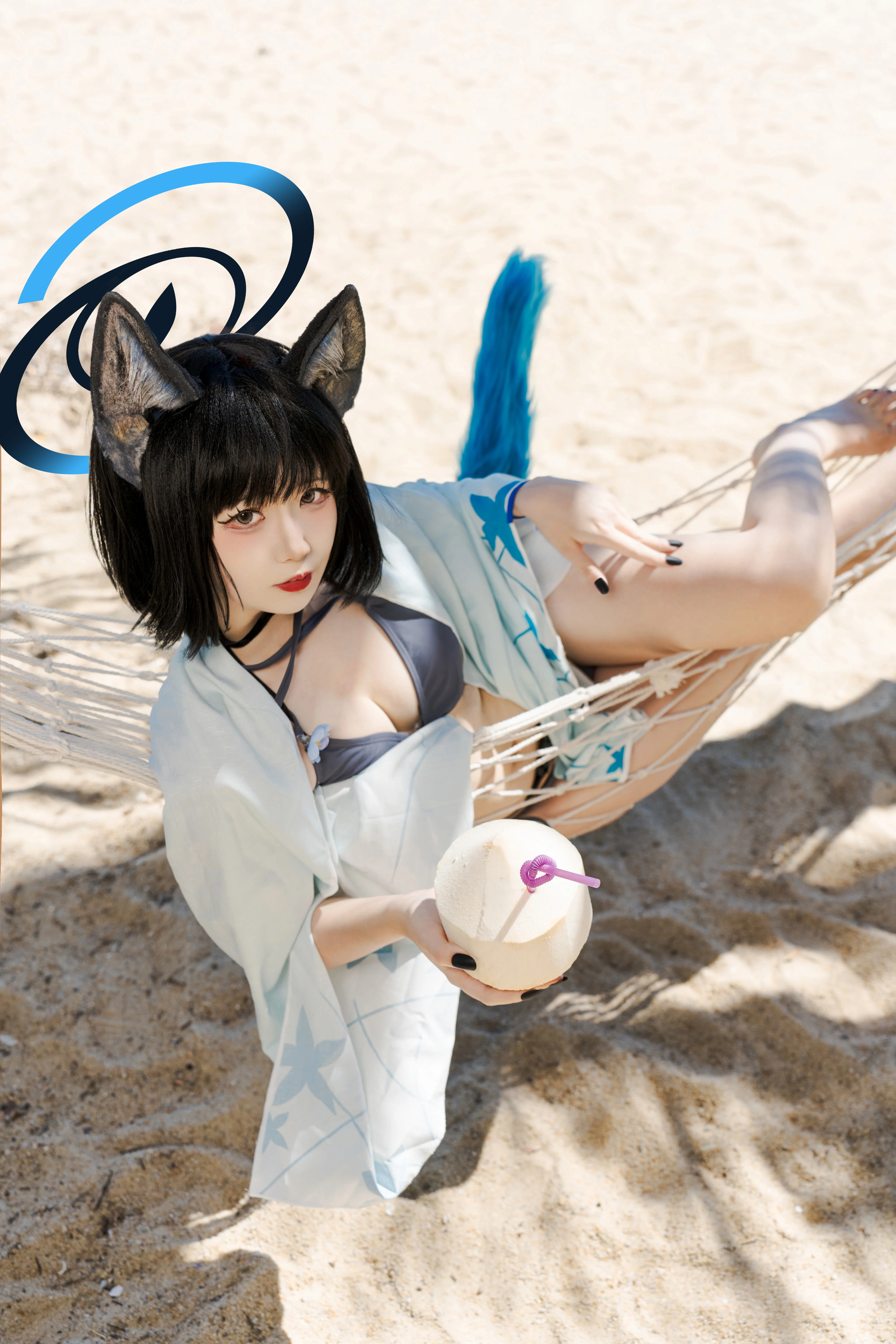 【桐生桔梗cos】蔚蓝档案夏日海滩泳装特辑