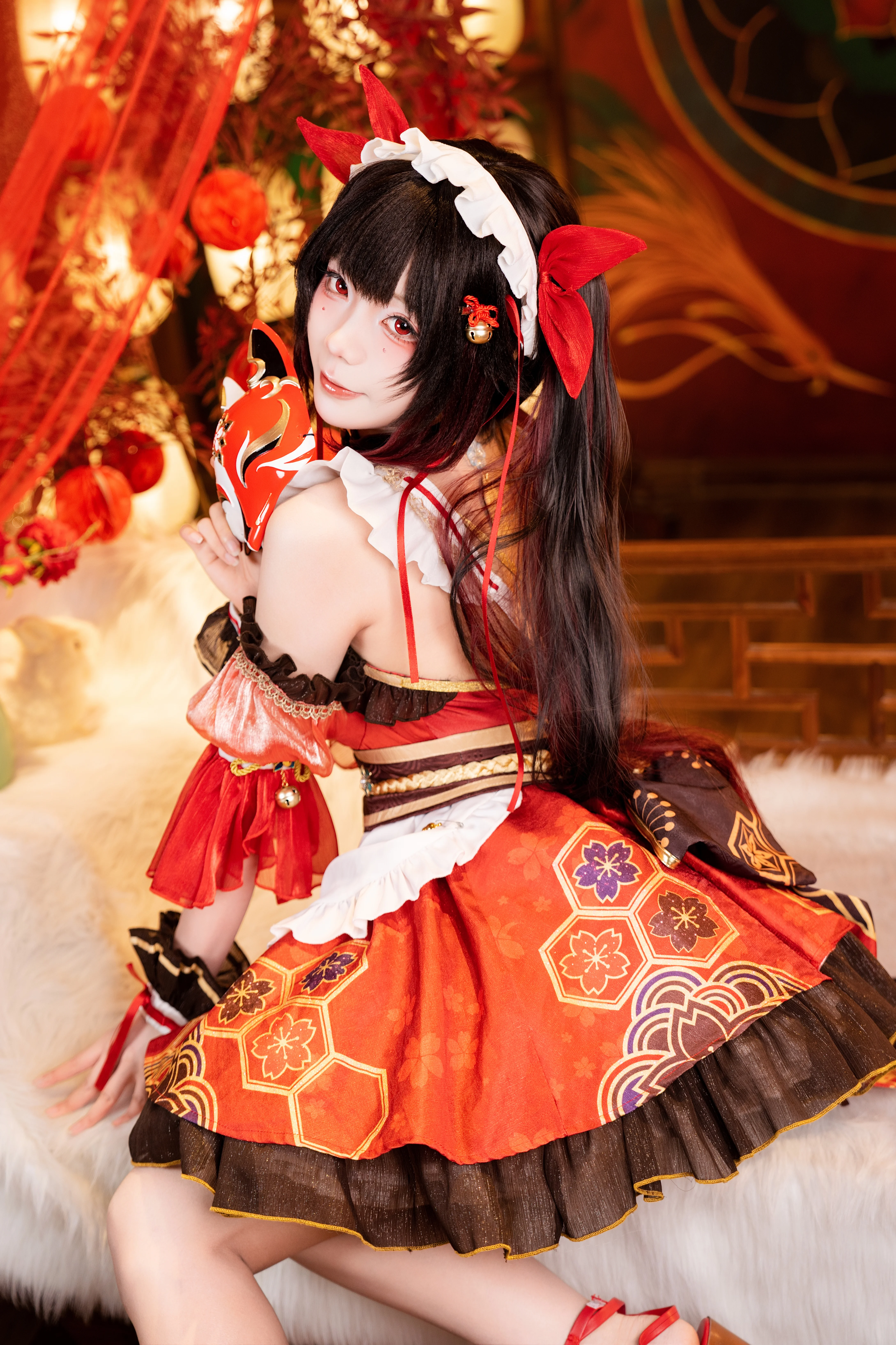 【花火cos】崩坏星穹铁道女仆装，狐面与红灯笼的碰撞 - 第 1 张
