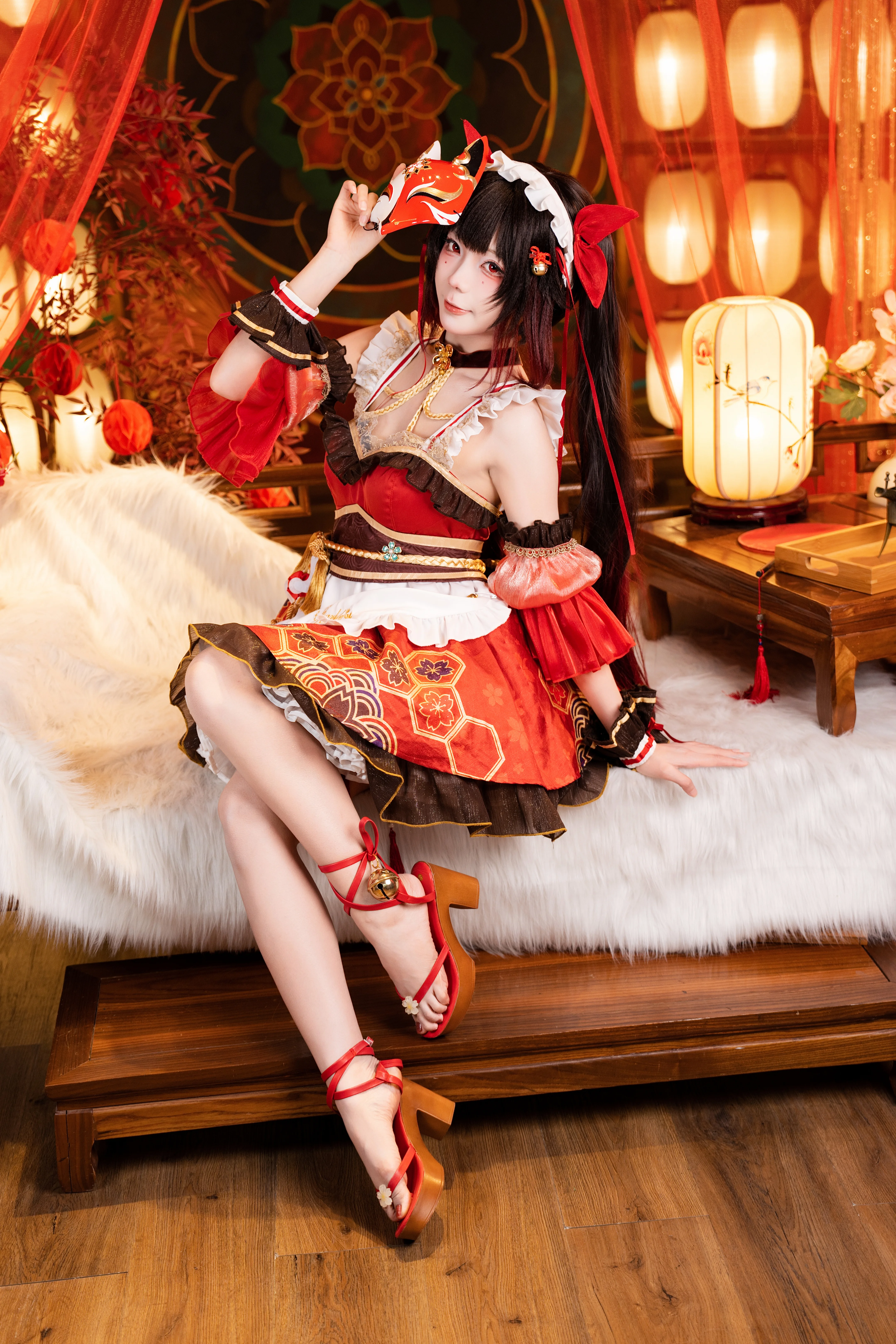【花火cos】崩坏星穹铁道女仆装，狐面与红灯笼的碰撞 - 第 4 张