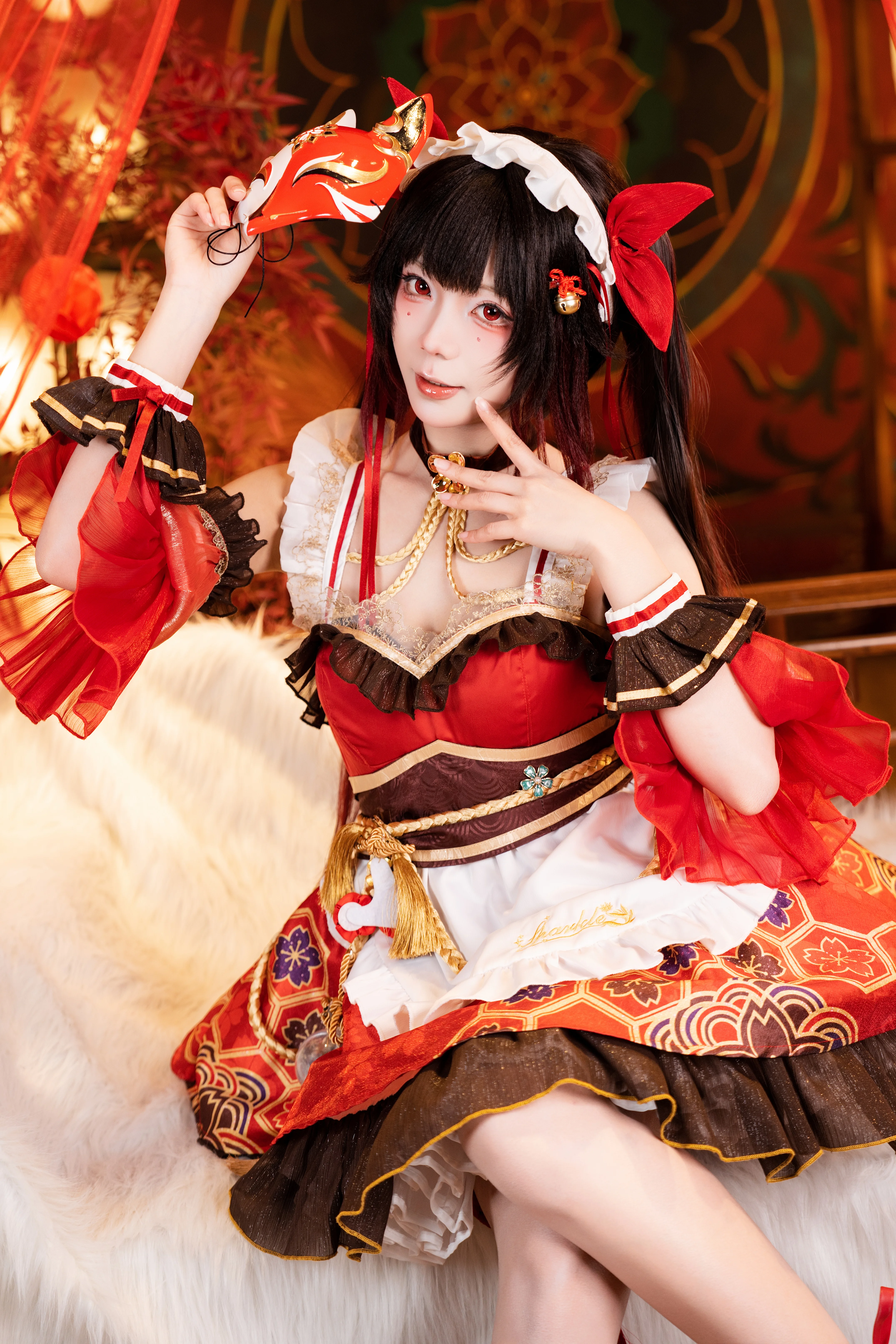 【花火cos】崩坏星穹铁道女仆装，狐面与红灯笼的碰撞 - 第 5 张