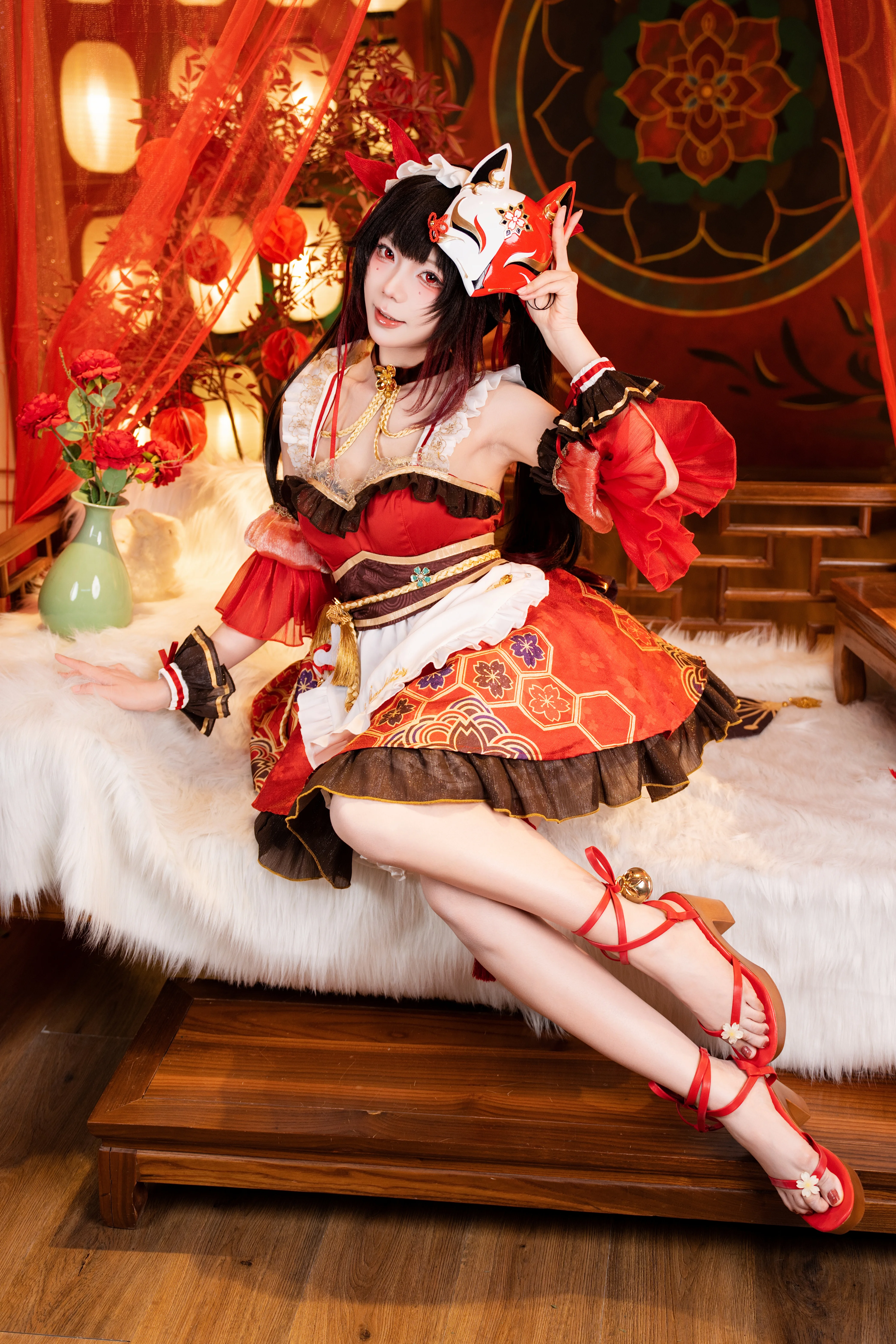 【花火cos】崩坏星穹铁道女仆装，狐面与红灯笼的碰撞 - 第 6 张