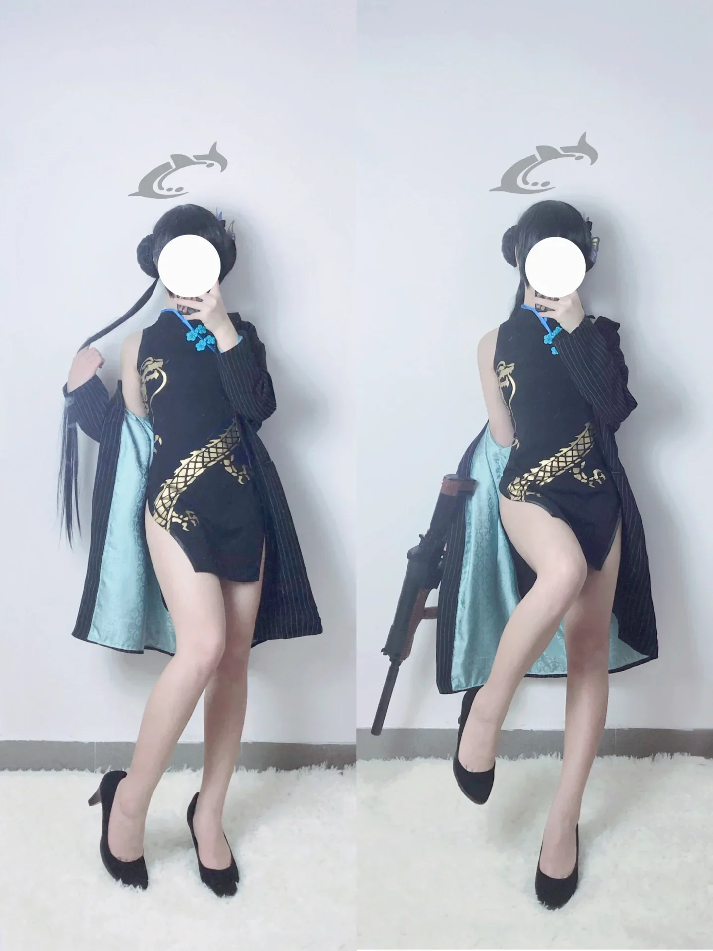 碧蓝档案妃咲cos试装，这身黑旗袍也太好看了 - 第 1 张