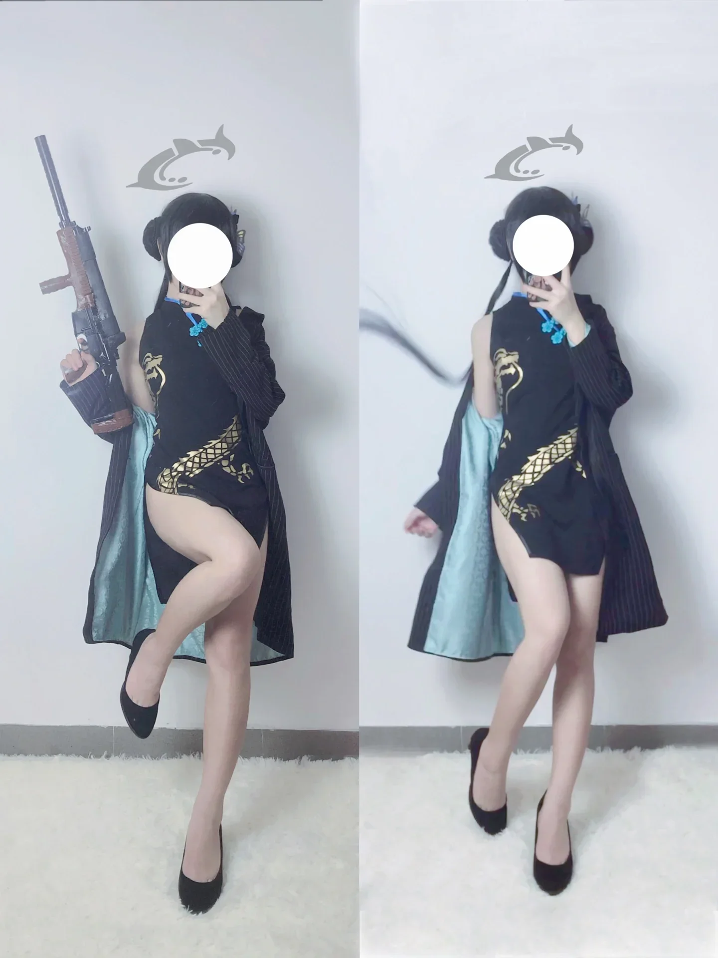 碧蓝档案妃咲cos试装，这身黑旗袍也太好看了 - 第 2 张
