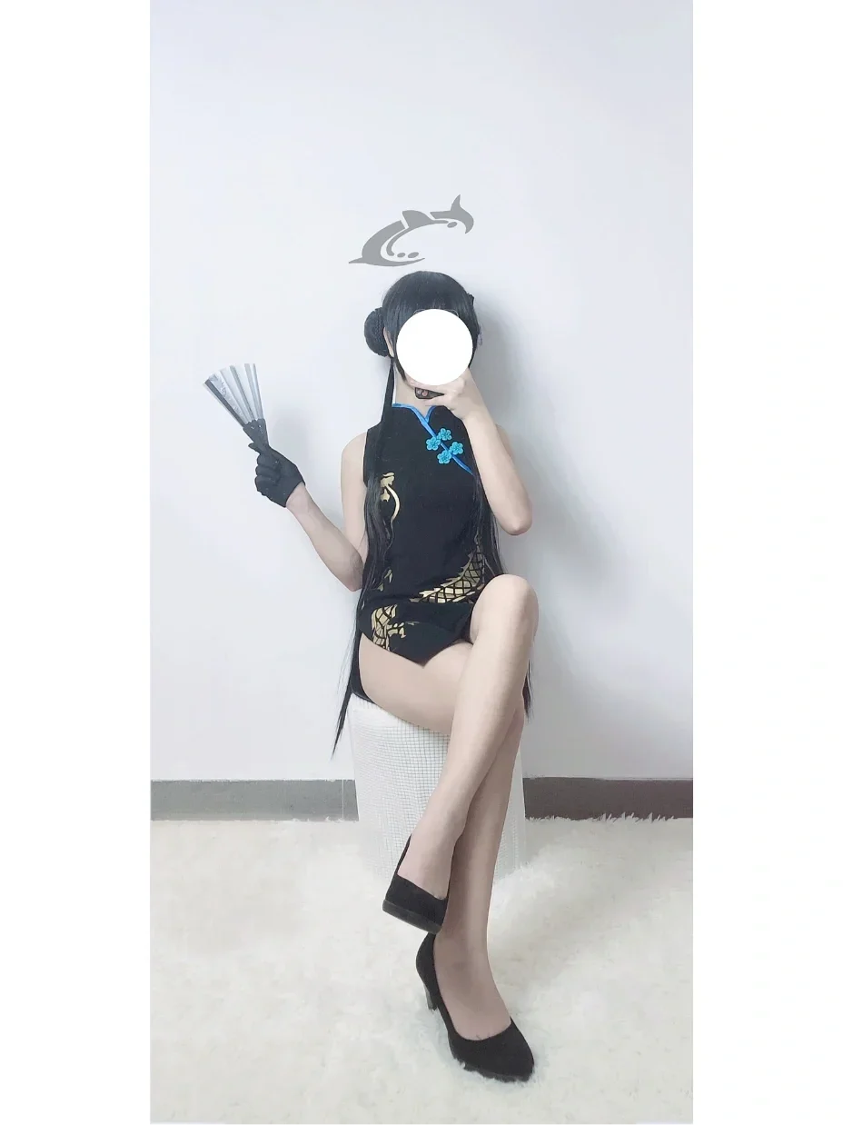 碧蓝档案妃咲cos试装，这身黑旗袍也太好看了 - 第 4 张