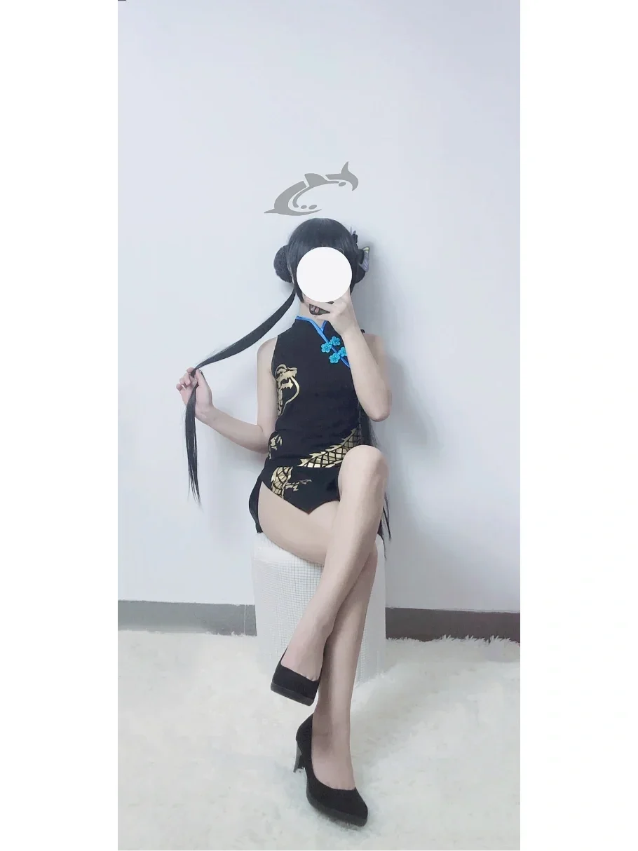 碧蓝档案妃咲cos试装，这身黑旗袍也太好看了 - 第 5 张