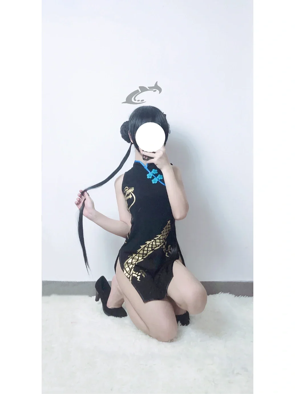 碧蓝档案妃咲cos试装，这身黑旗袍也太好看了 - 第 7 张