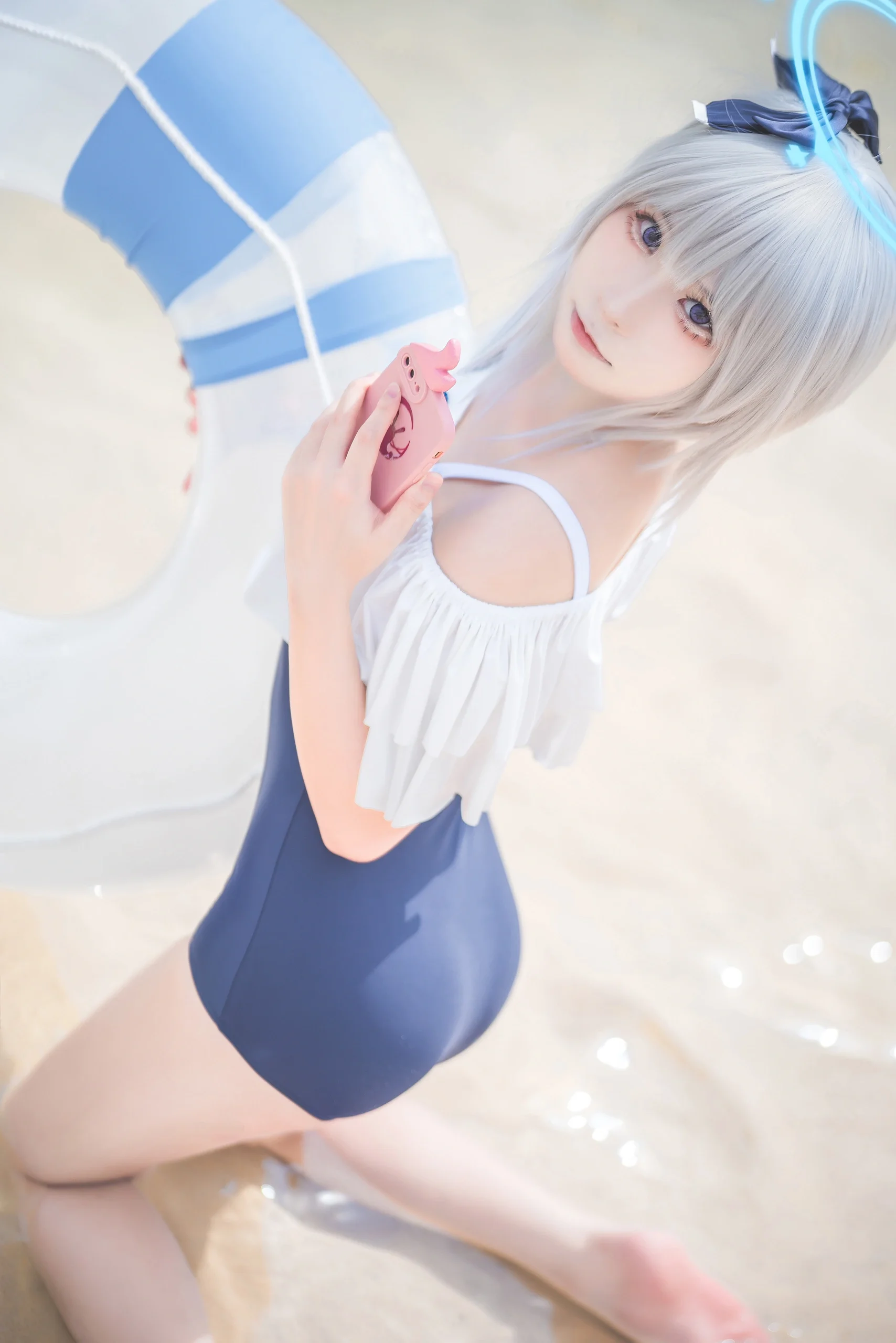 【月雪宫子cos】碧蓝档案夏日泳装，水边清新感分享 - 第 1 张