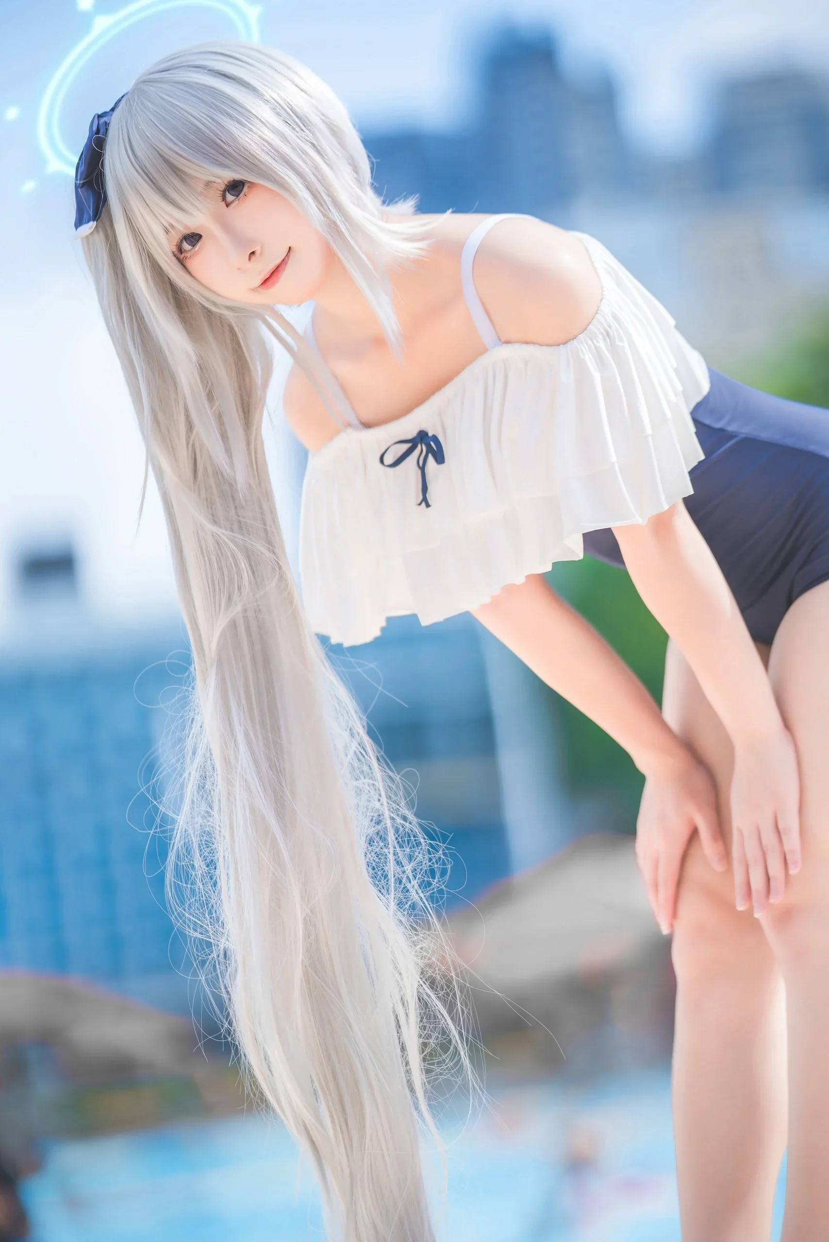 【月雪宫子cos】碧蓝档案夏日泳装，水边清新感分享