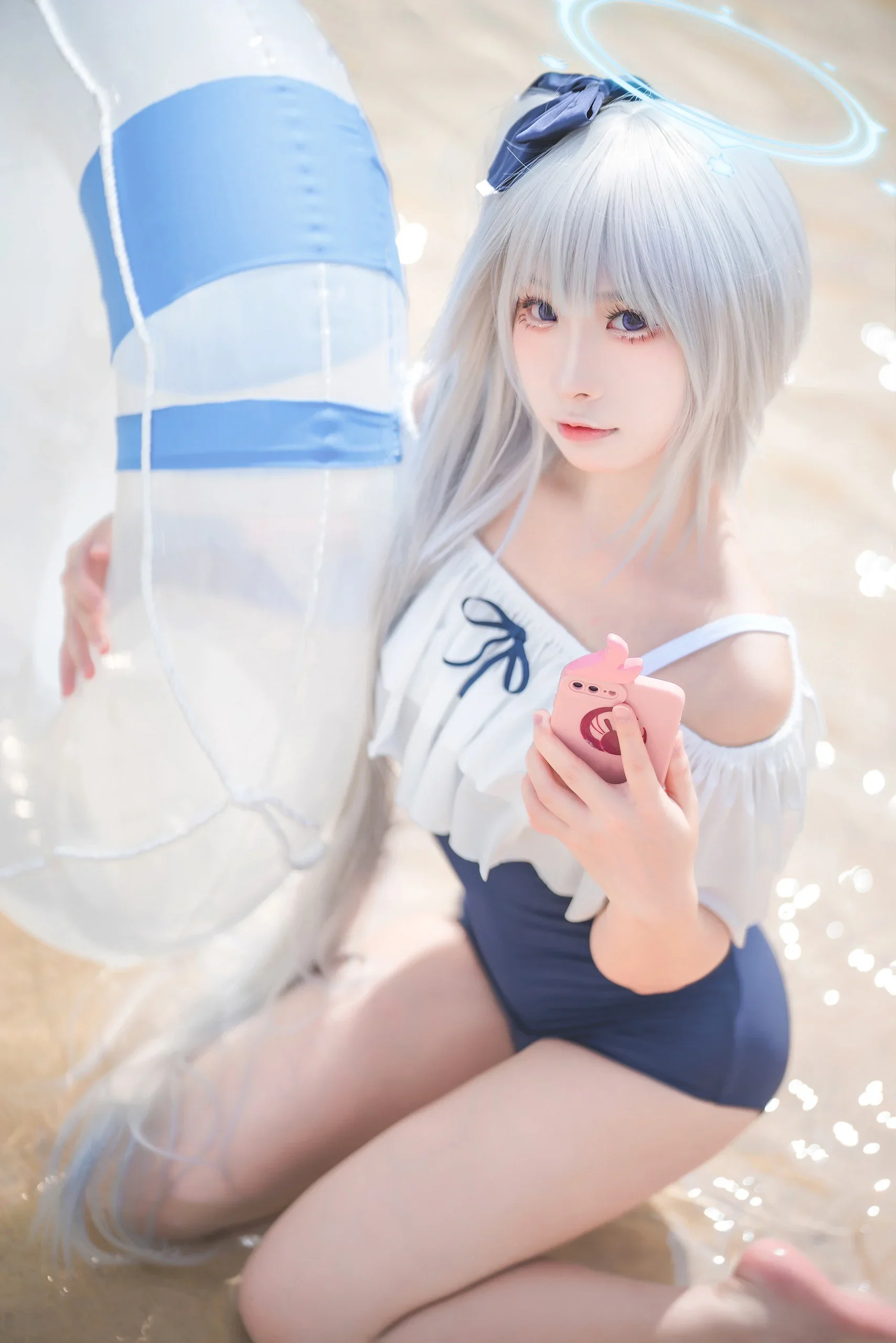 【月雪宫子cos】碧蓝档案夏日泳装，水边清新感分享 - 第 3 张