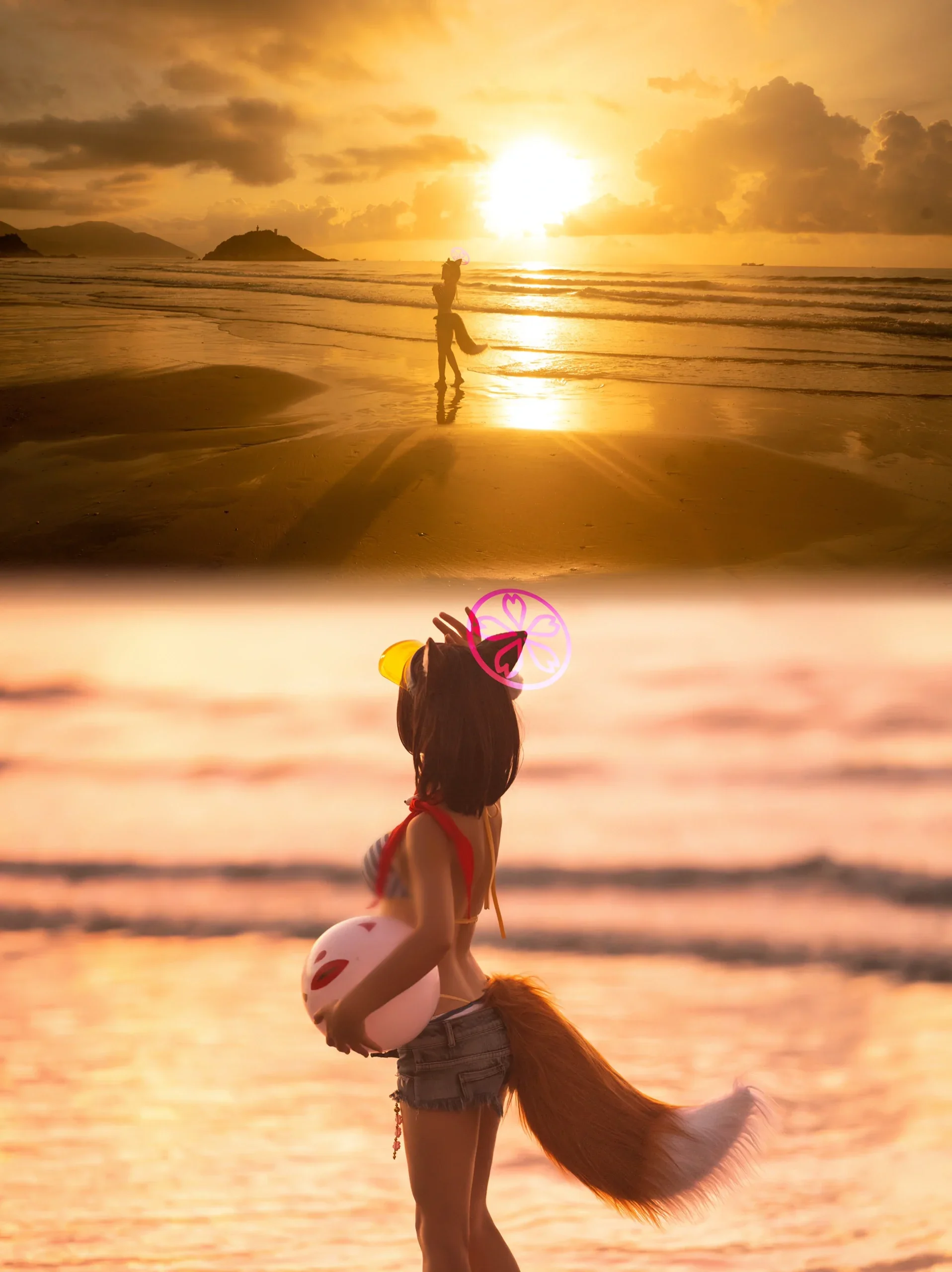 【久田泉奈cos】碧蓝档案的夏日晨光，海边日出下的少女瞬间 - 第 1 张