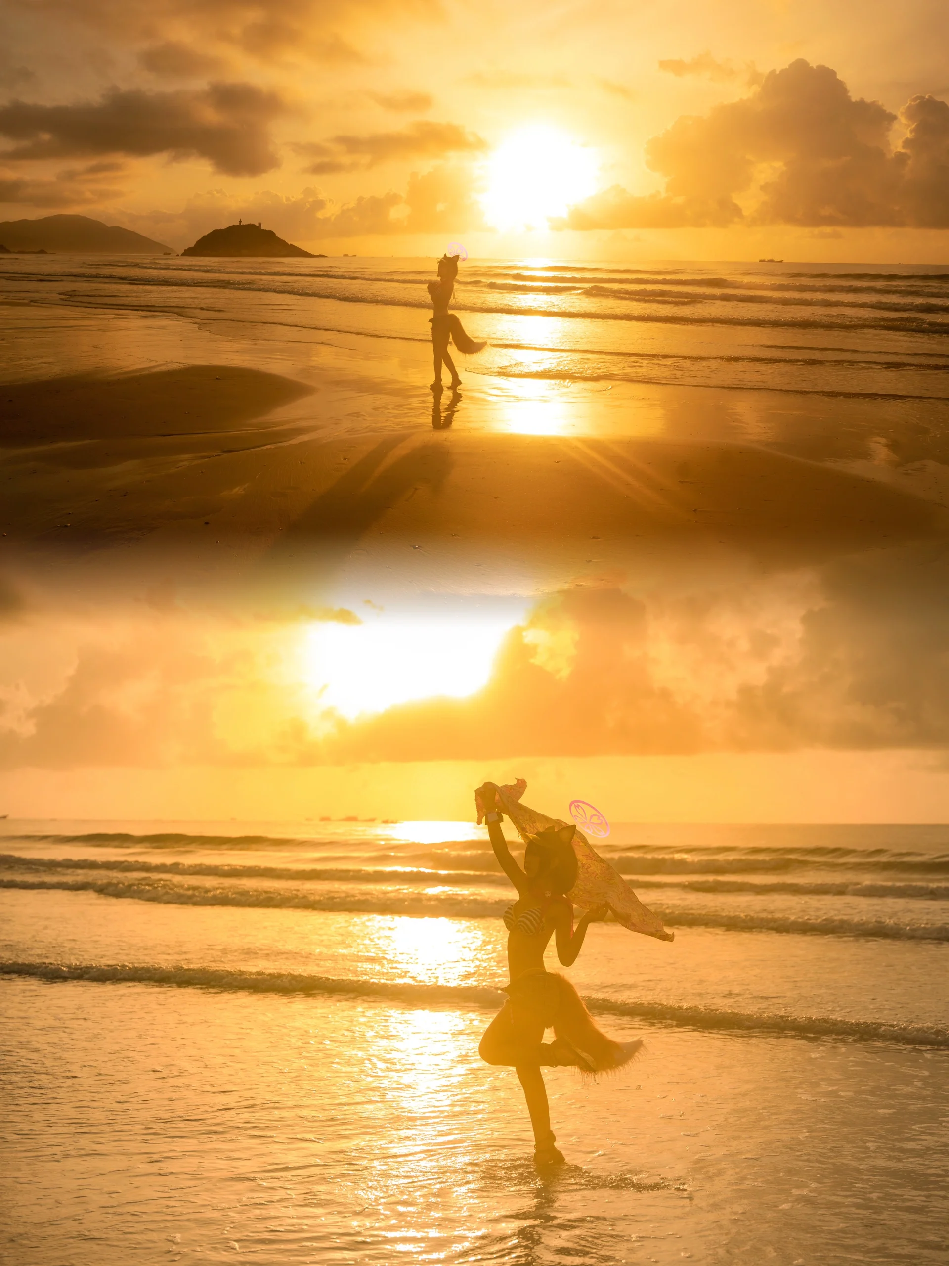 【久田泉奈cos】碧蓝档案的夏日晨光，海边日出下的少女瞬间 - 第 3 张