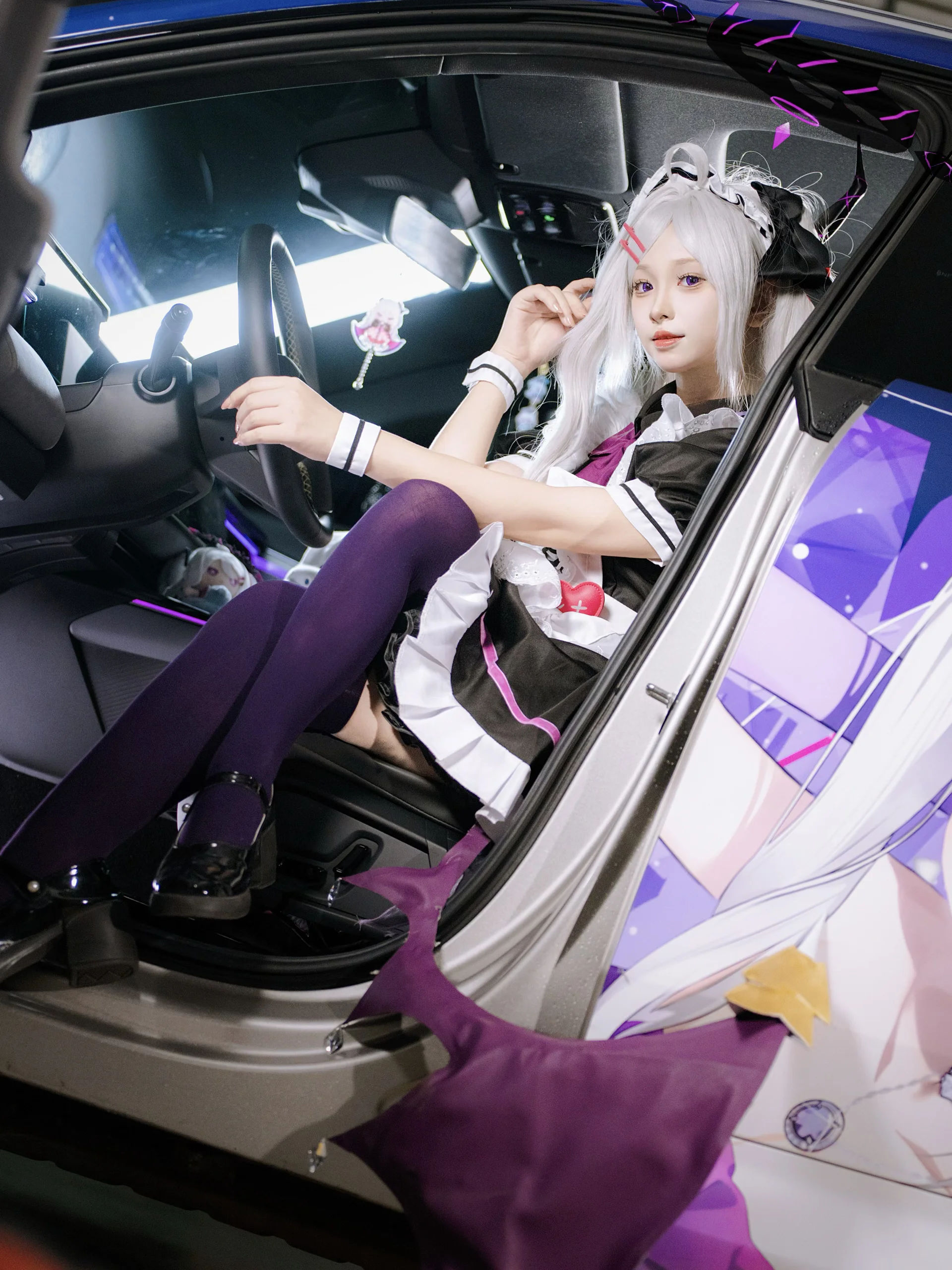 【空崎日奈cos】紫色痛車與女僕裝的完美搭配 - 第 2 張