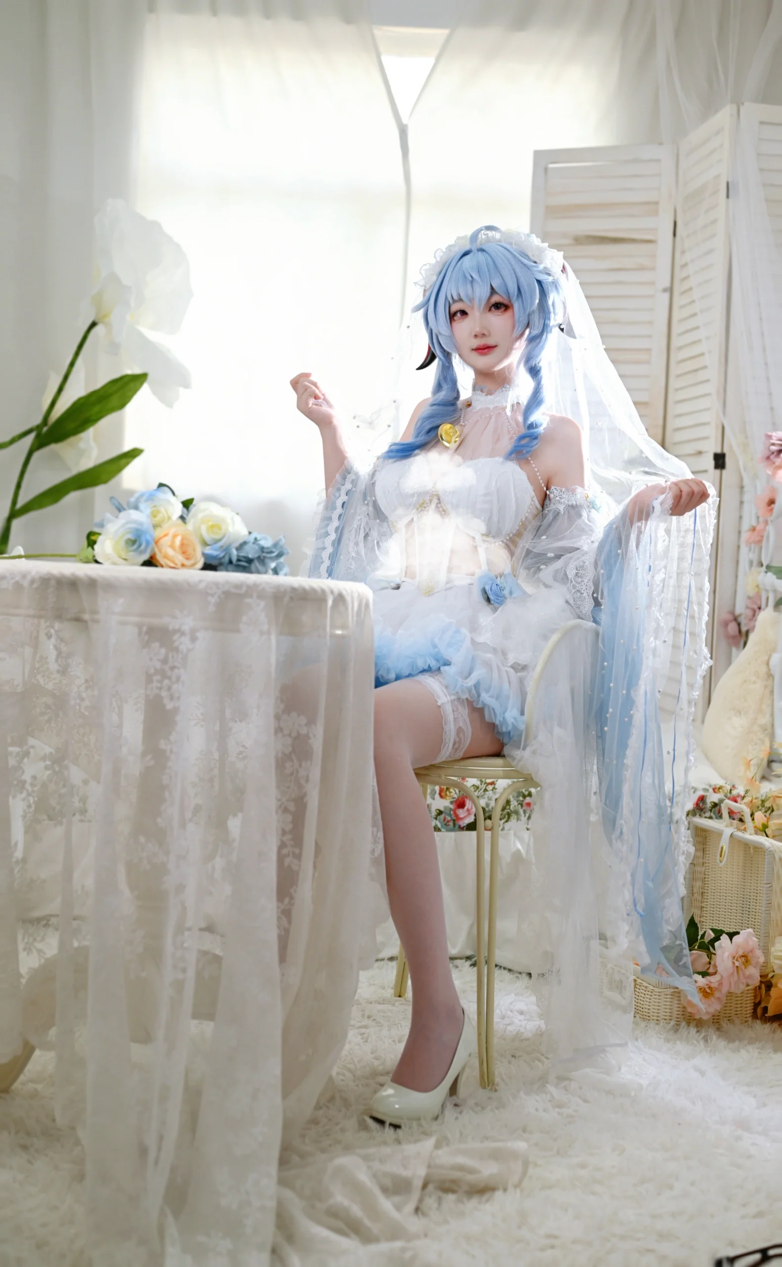 【甘雨cos】原神甘雨的花嫁造型，清透梦幻的一抹蓝白 - 第 2 张