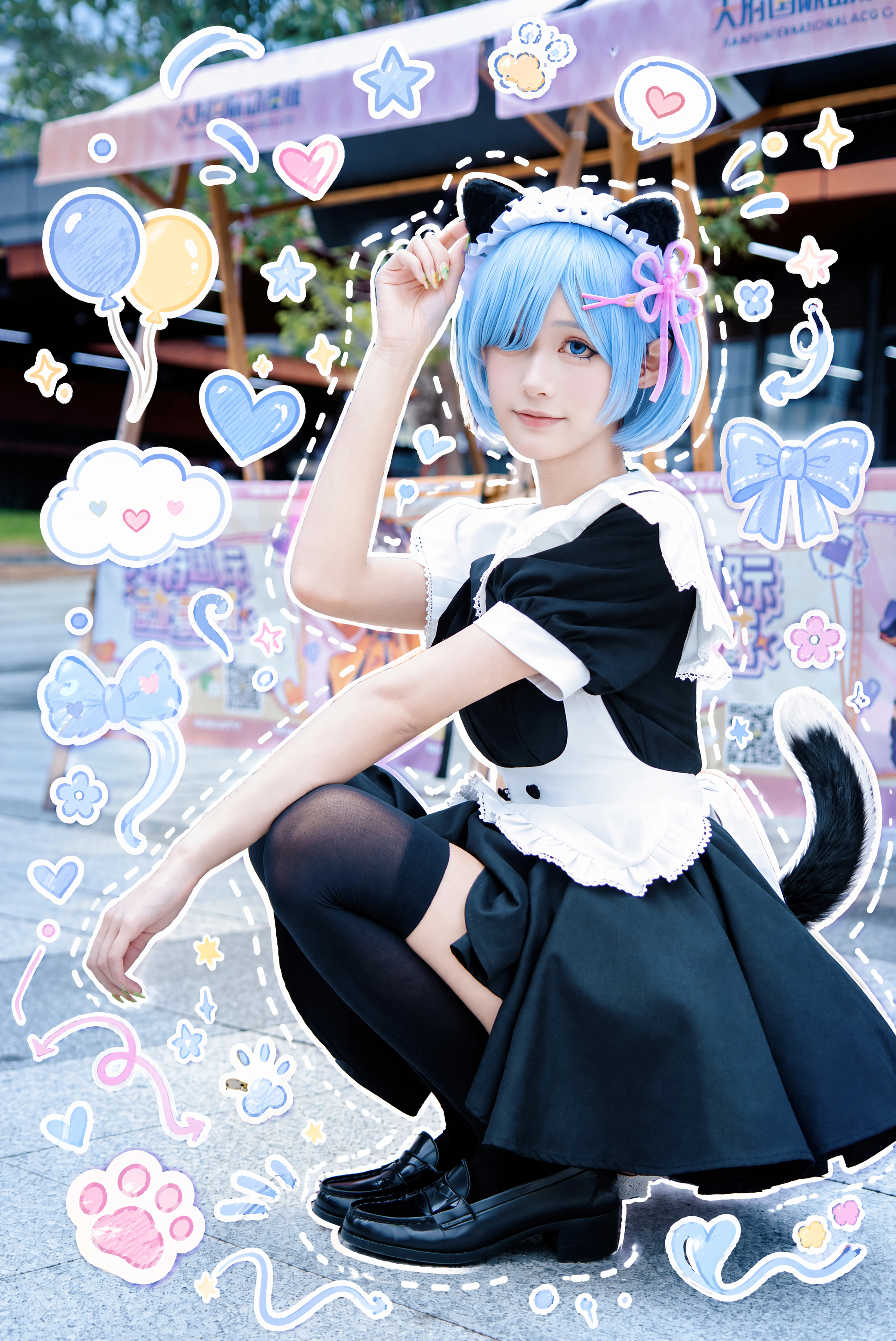 【雷姆cos】猫耳女仆与蓝色温柔，异世界的心动定格 - 第 2 张
