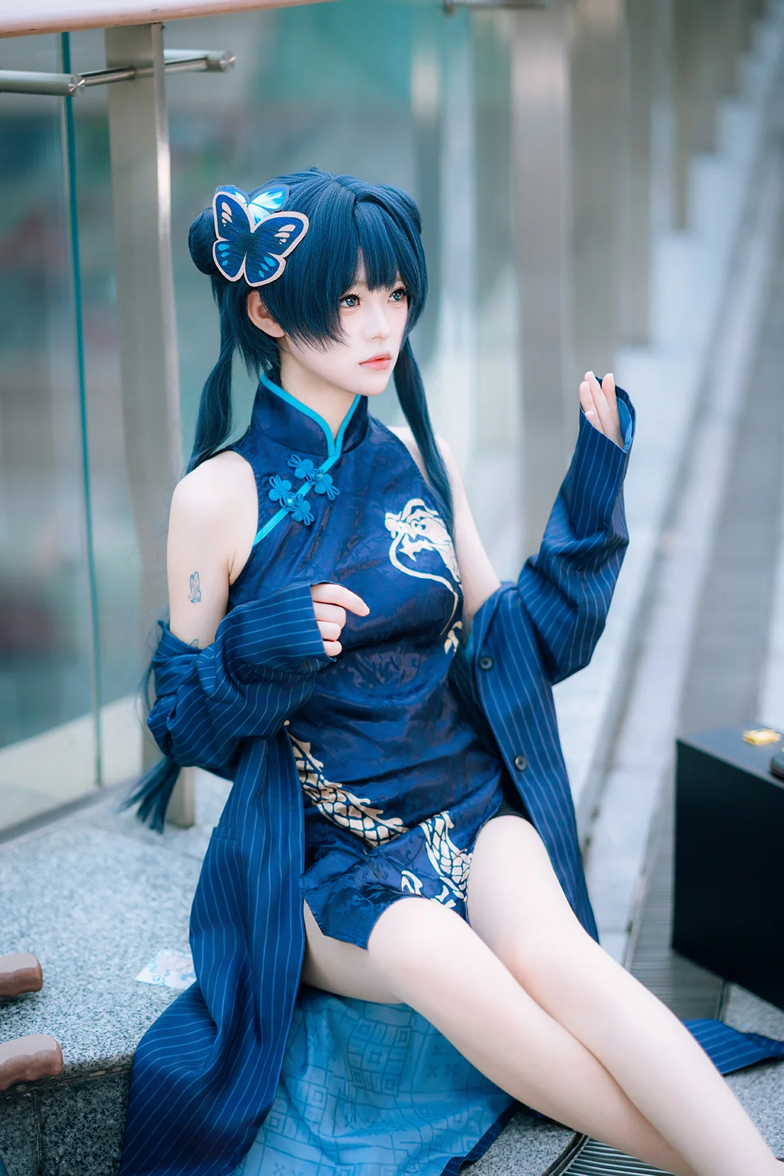 【龍華妃咲cos】碧藍檔案的藍色魅影，廣州baonly戶外旗袍 - 第 3 張