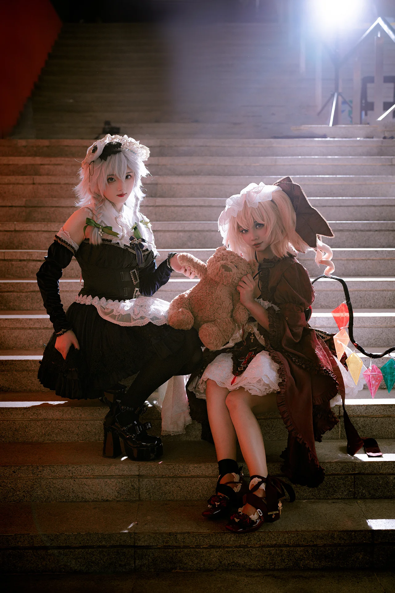 [Flandre Scarlet and Sakuya Cosplay] The Backlit Staircase Moment of Touhou Project - Image 1