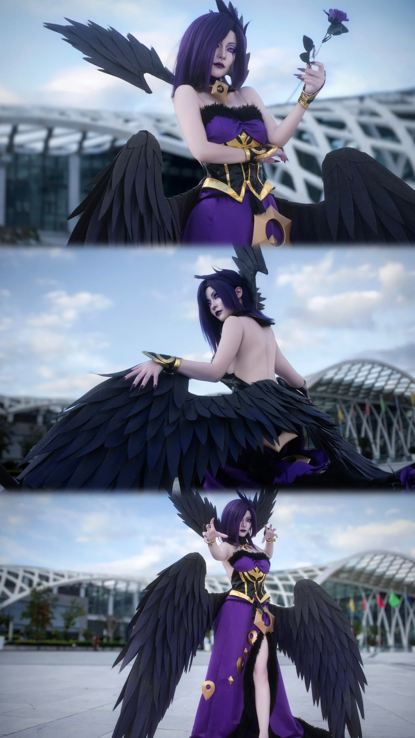 【莫甘娜cos】英雄联盟中的堕落天使，黑紫羽翼的现实投影 - 第 1 张