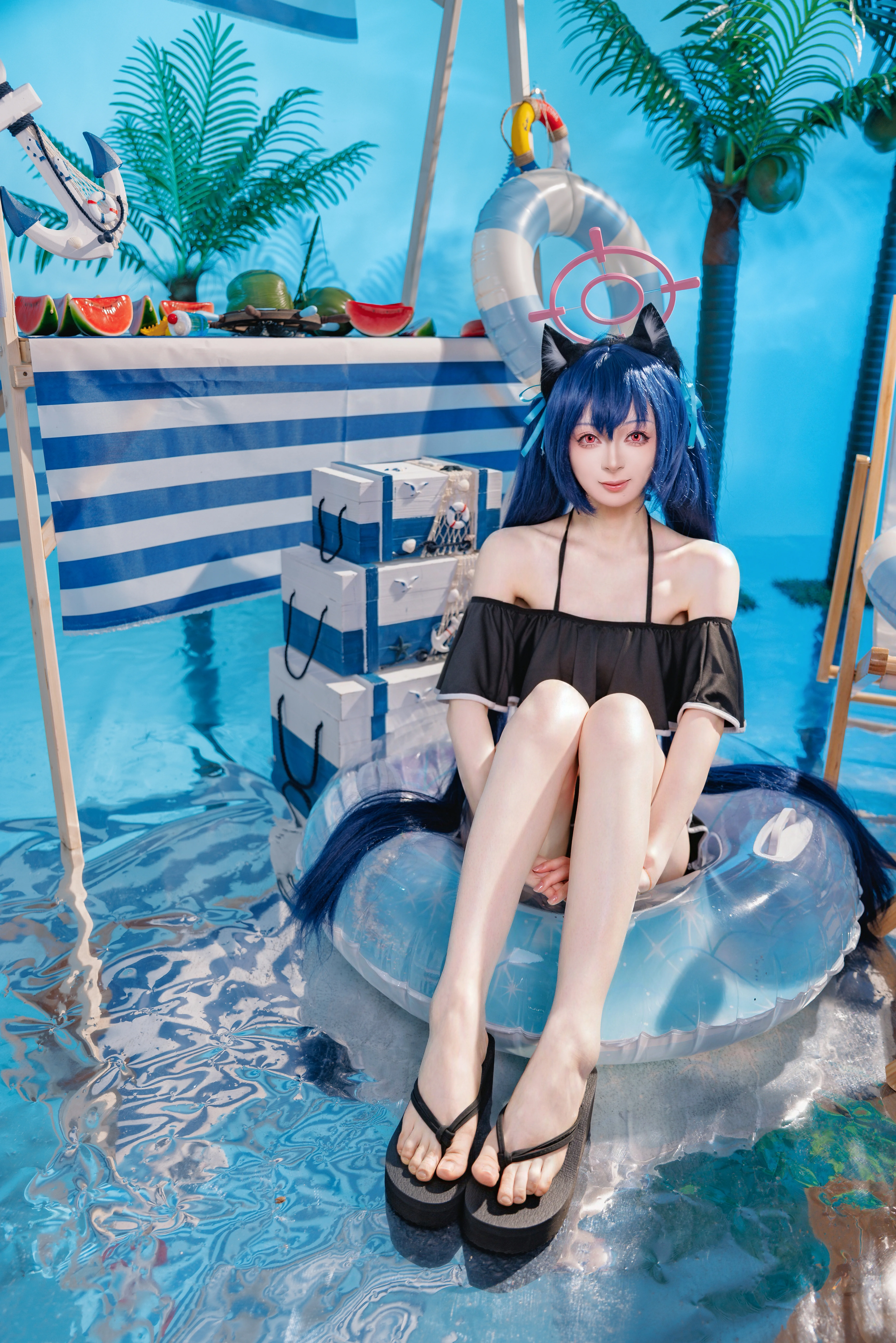 【黑见芹香cos】蔚蓝档案夏日泳装，躺平式拍片实录 - 第 1 张
