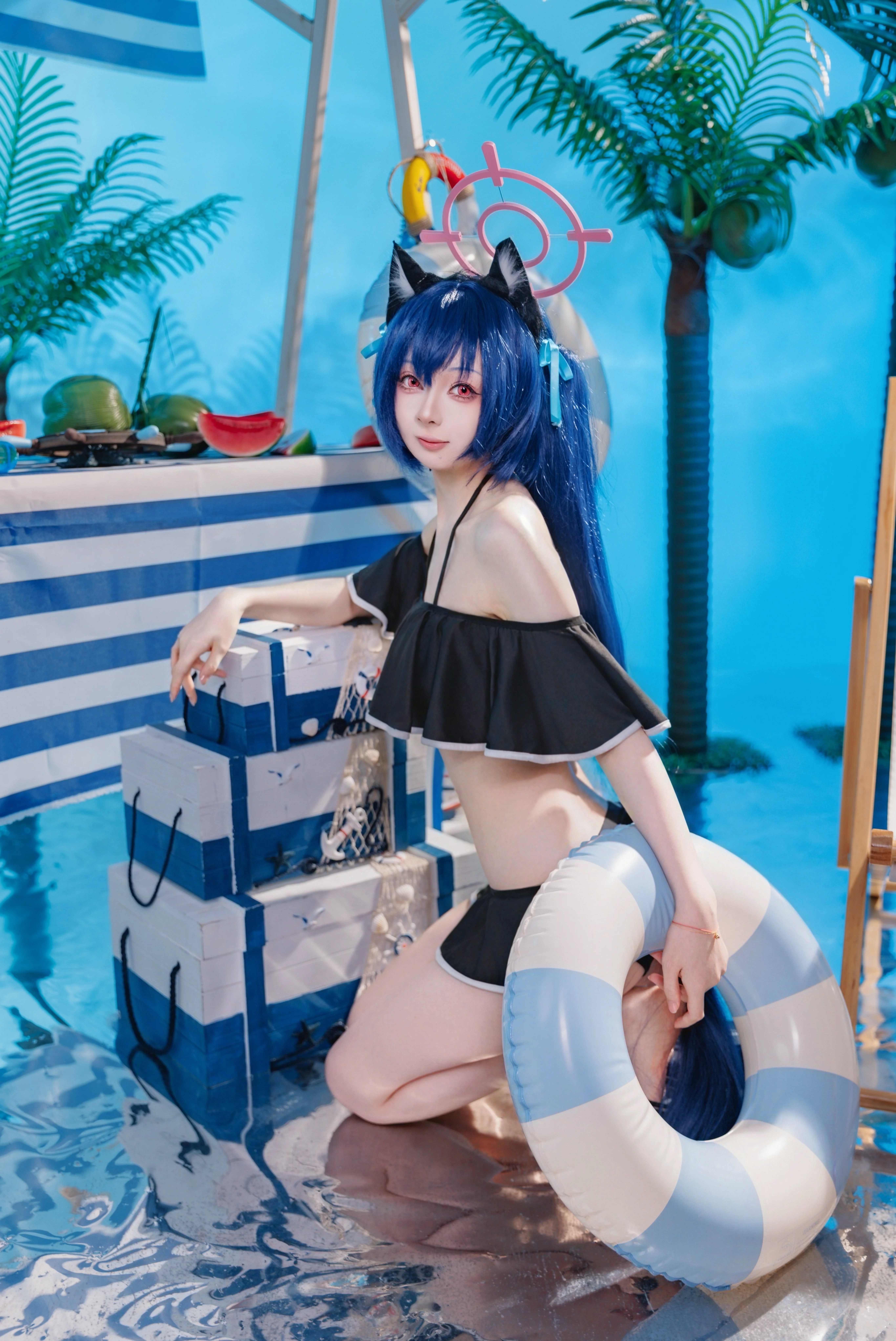 【黑见芹香cos】蔚蓝档案夏日泳装，躺平式拍片实录 - 第 4 张