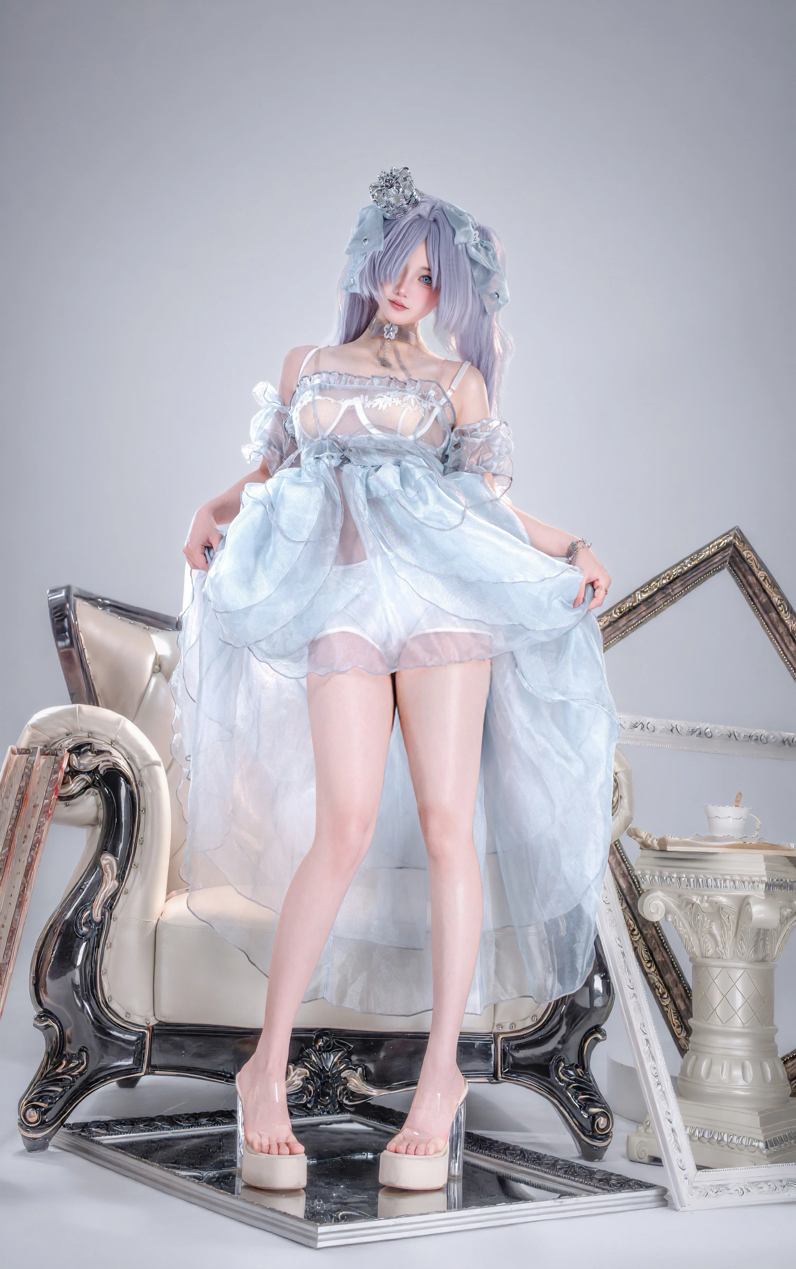 【灰姑娘cos】镜面之上的水蓝色轻纱与水晶鞋
