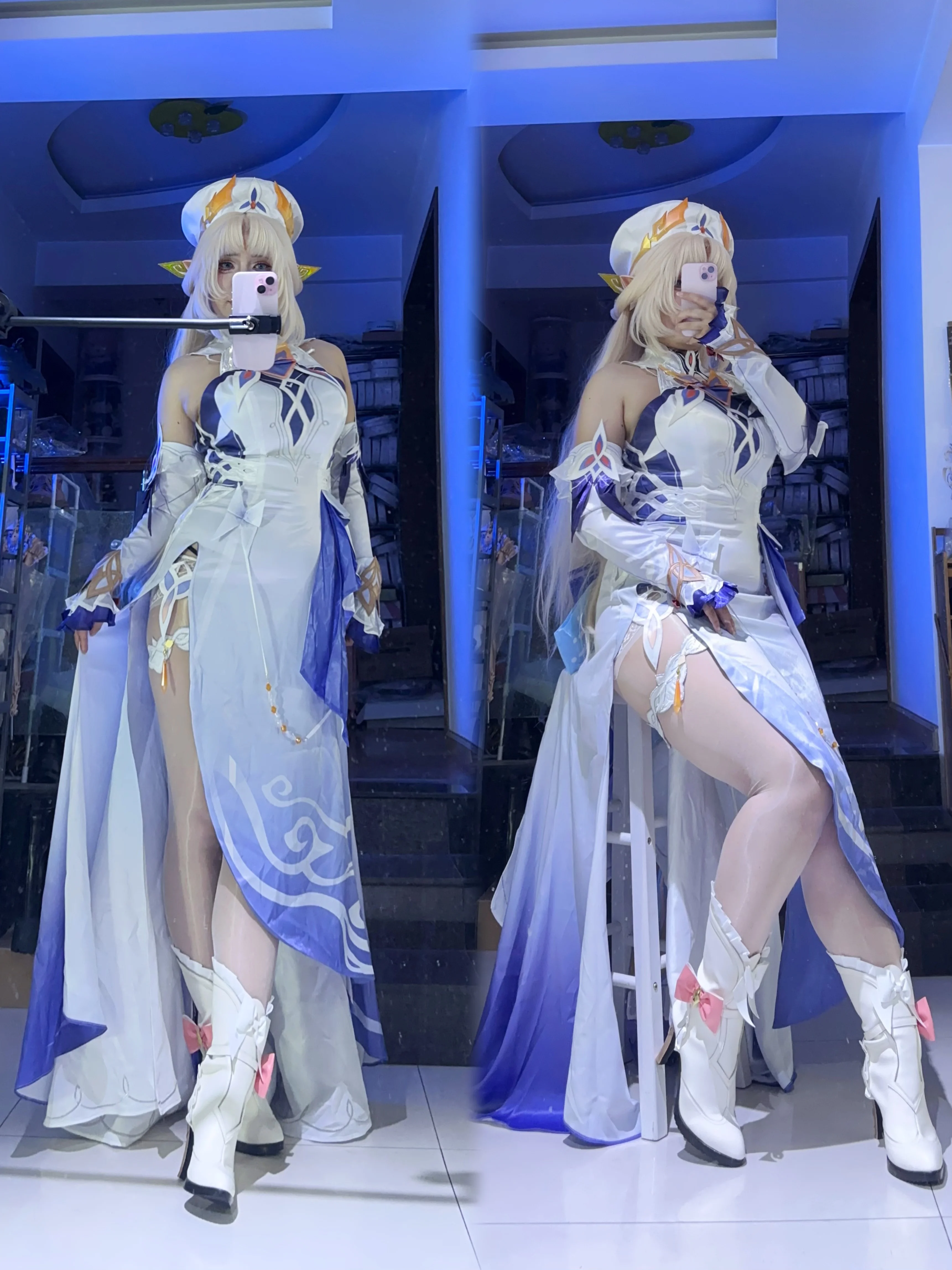 【尼可莱恩cos】原神试衣体验分享，飘逸白蓝还原经典 - 第 1 张