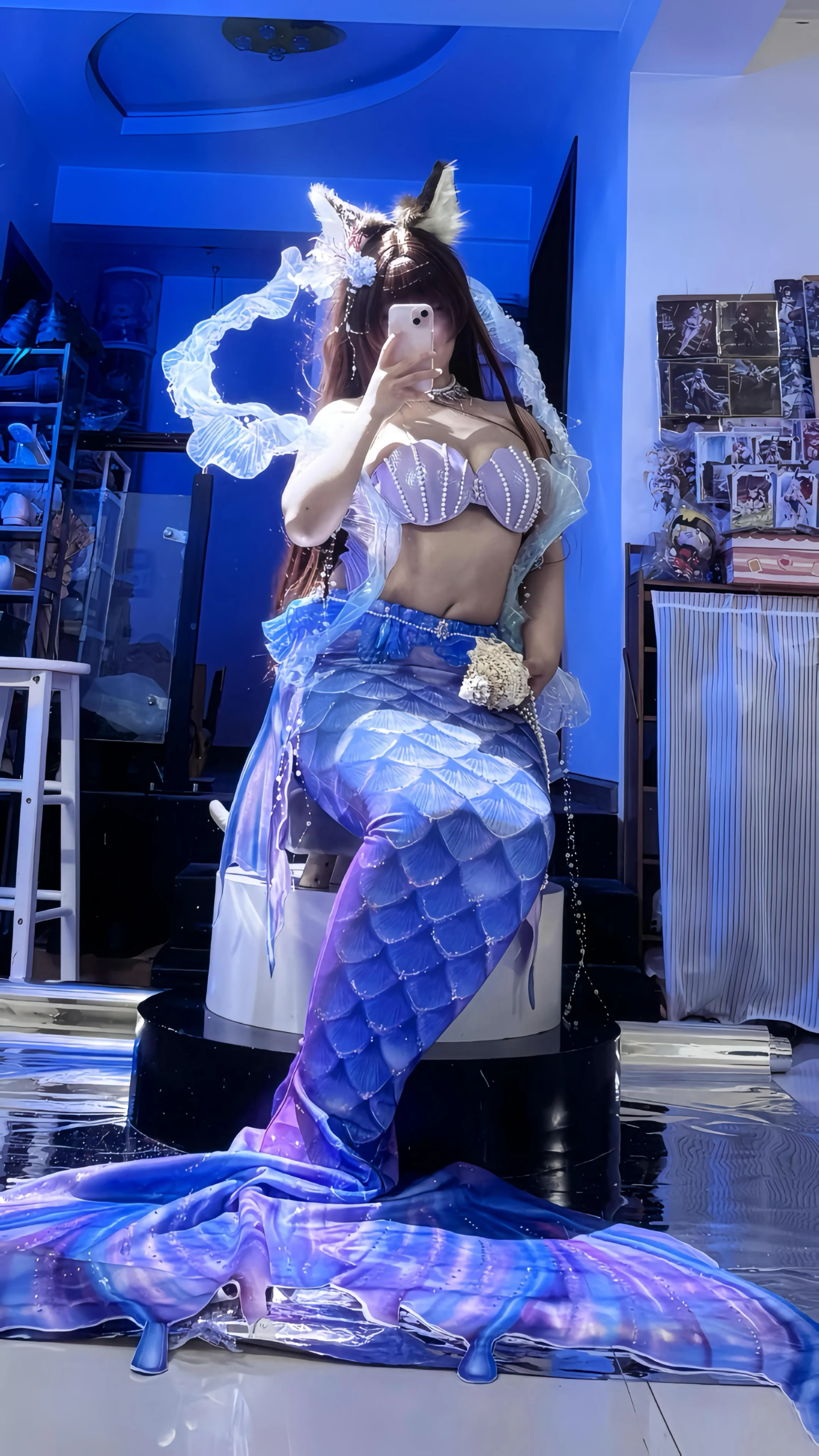 【碧蓝航线天城cos】深蓝氛围里的狐灵与人鱼尾