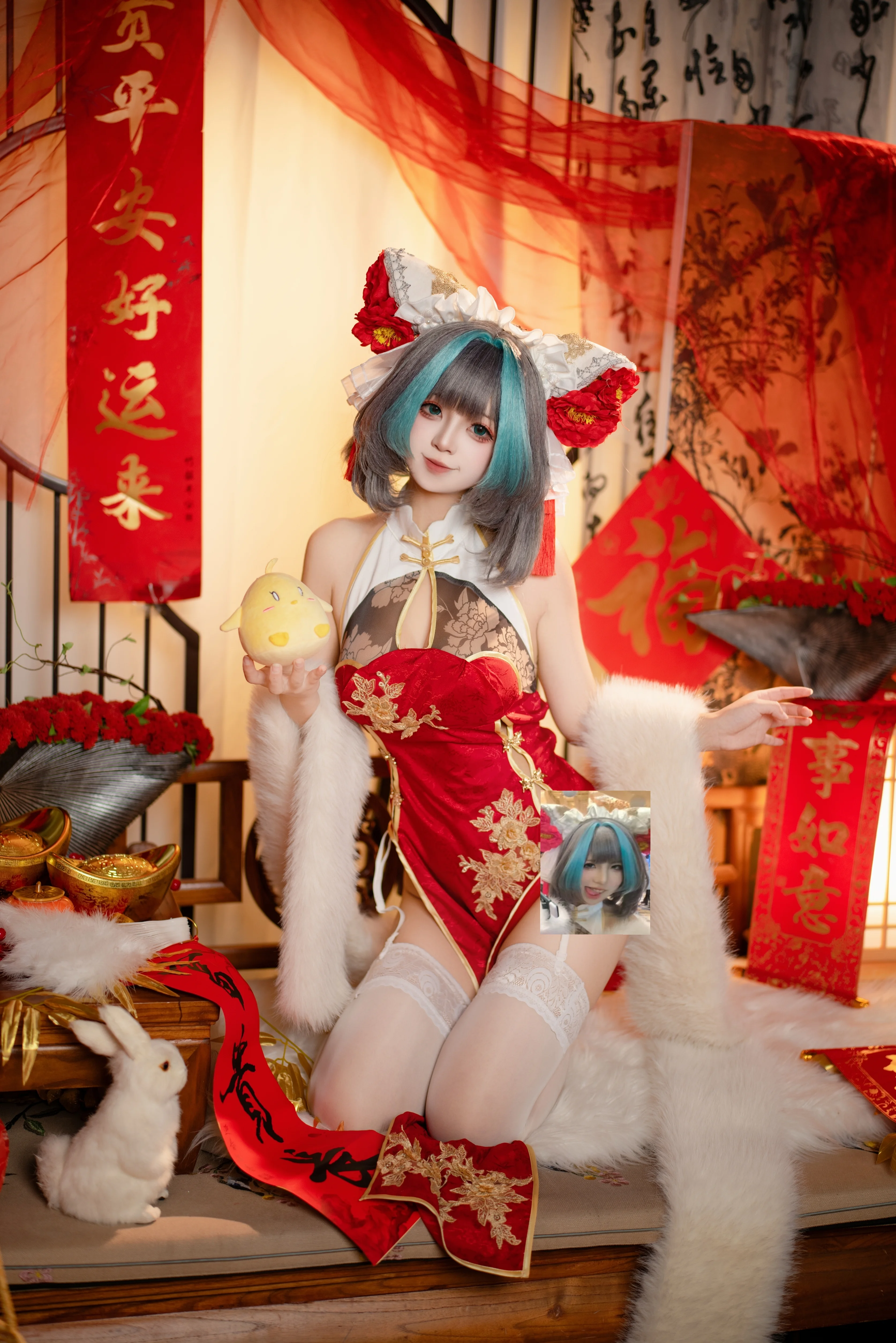 柴郡祝你除夕快乐 碧蓝航线新春旗袍cos - 第 3 张