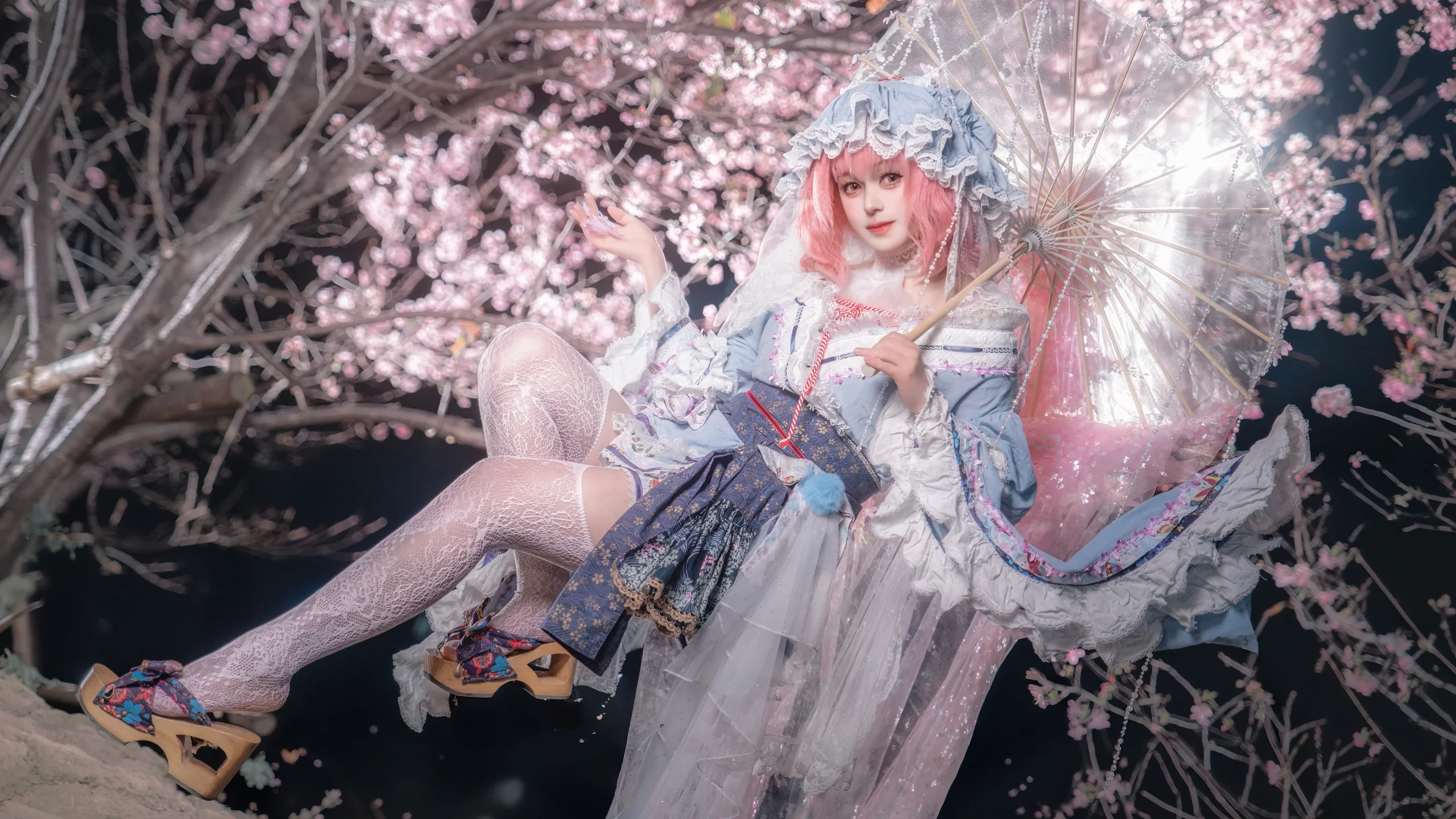 【西行寺幽幽子cos】东方Project夜樱下的幽华之蕾
