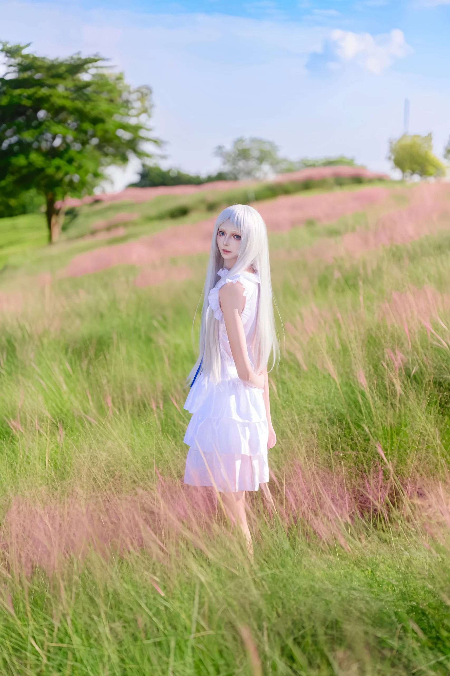 面码cos 未闻花名，在粉色花海里找到你了