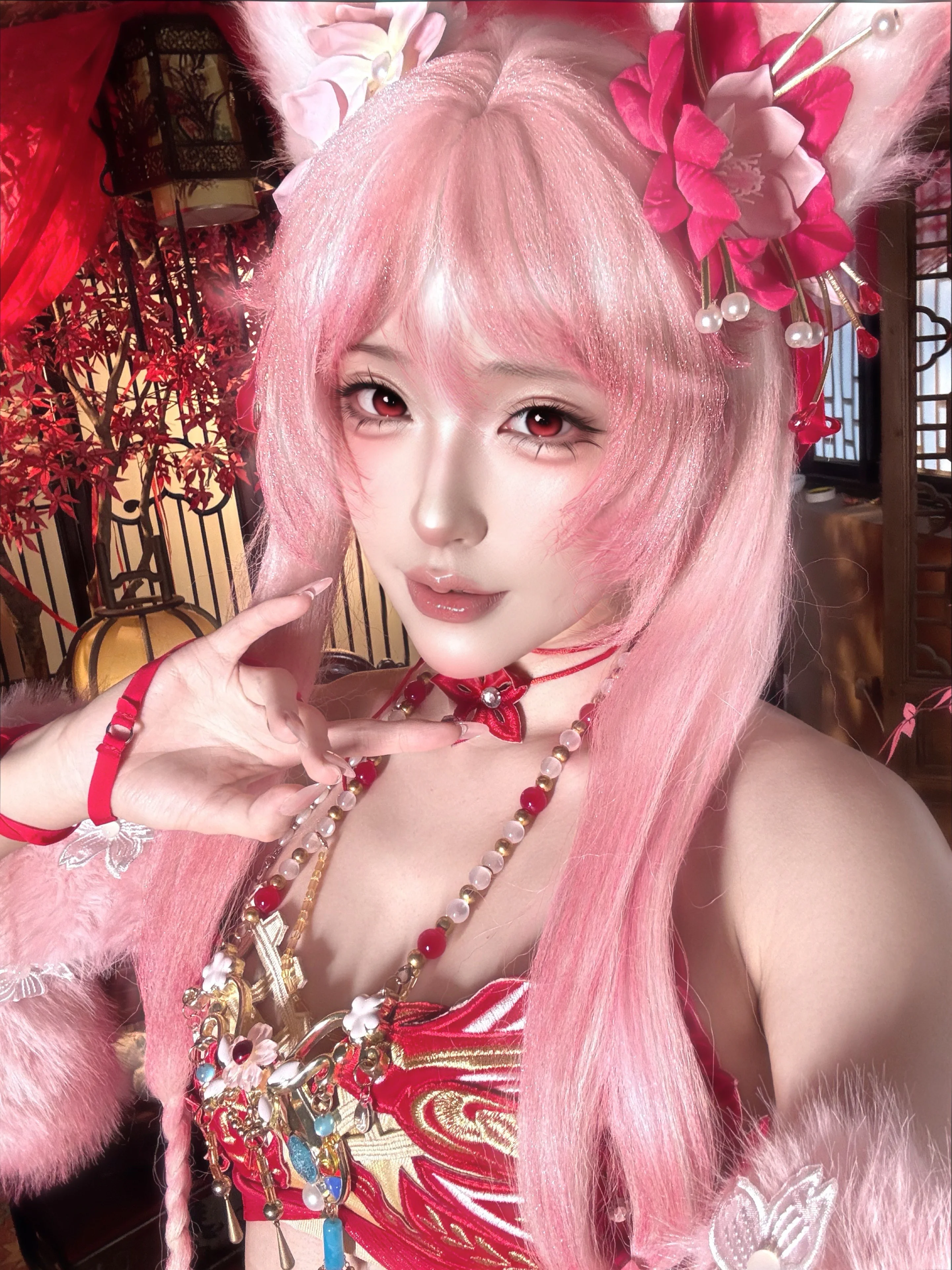 【玉玲珑cos】永劫无间喜缘红线，红粉交织的细节呈现