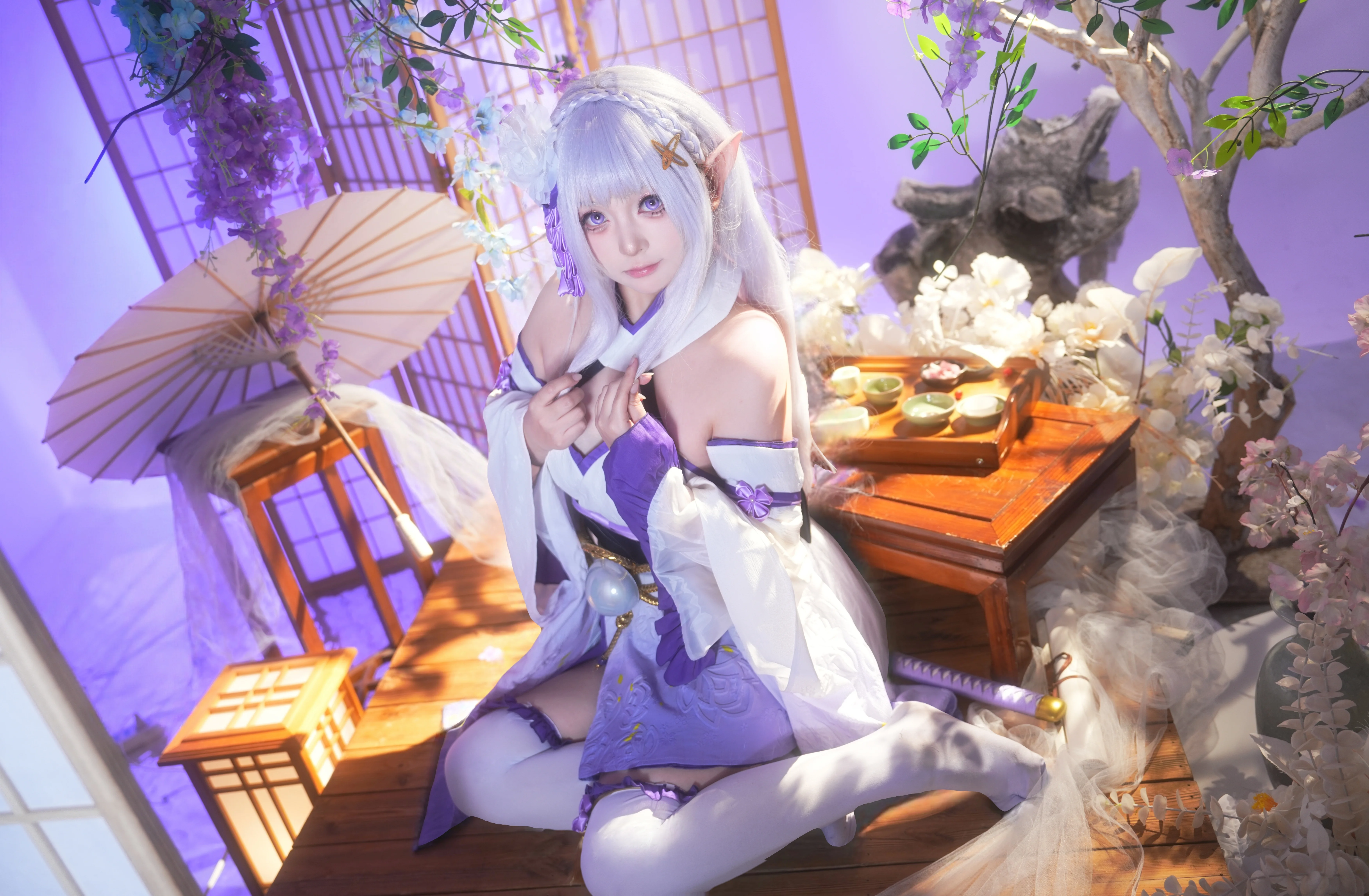 【爱蜜莉雅cos】从零开始的异世界生活，紫藤花下的精灵少女 - 第 4 张