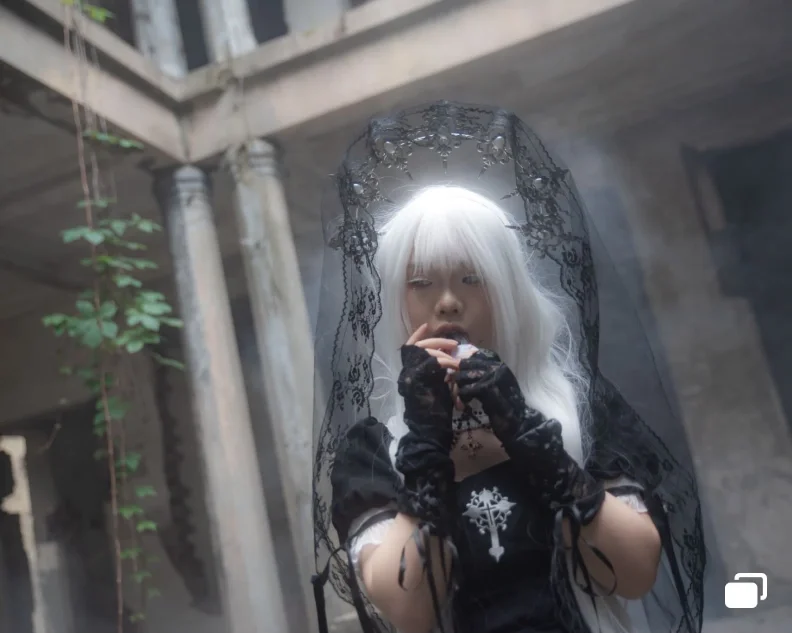 【哥特lolita】废墟里的亡灵祷告，黑白光影中的静谧仪式 - 第 11 张