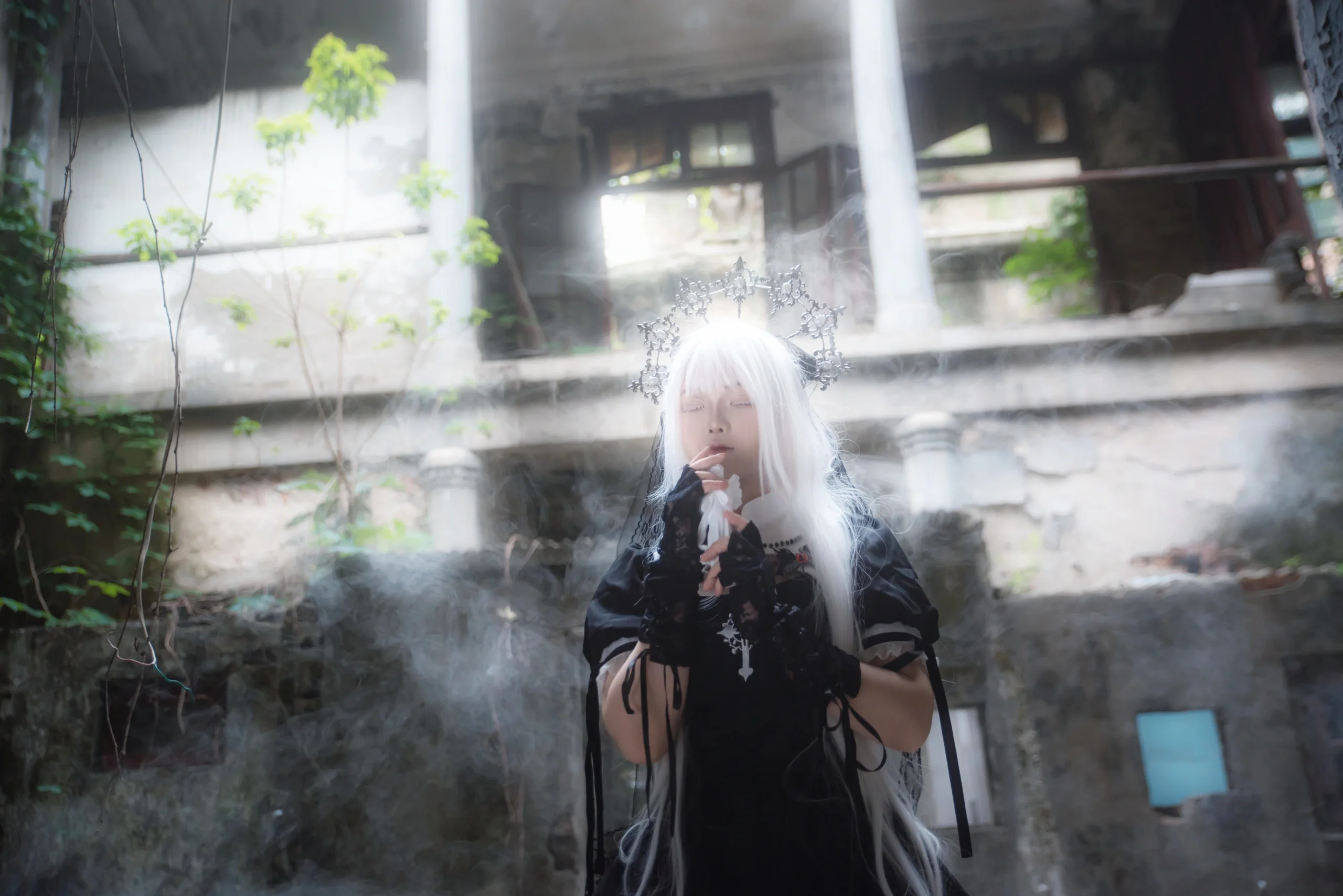 【哥特lolita】废墟里的亡灵祷告，黑白光影中的静谧仪式 - 第 8 张