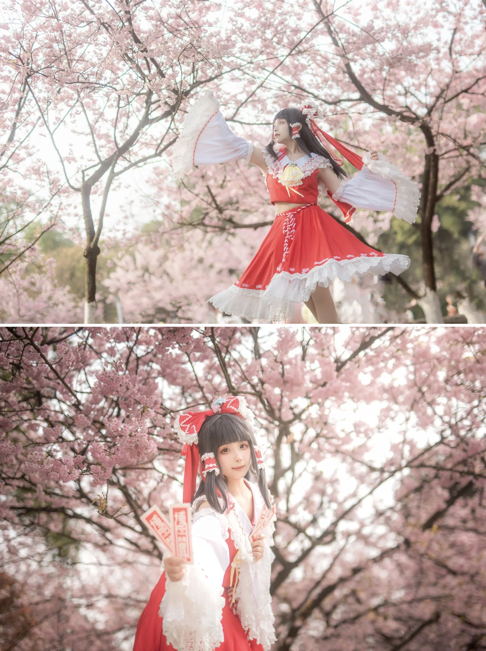 [Reimu Hakurei Cosplay] Cherry Blossoms and the Red-and-White Shrine Maiden at Nanshan Botanical Garden - Image 1