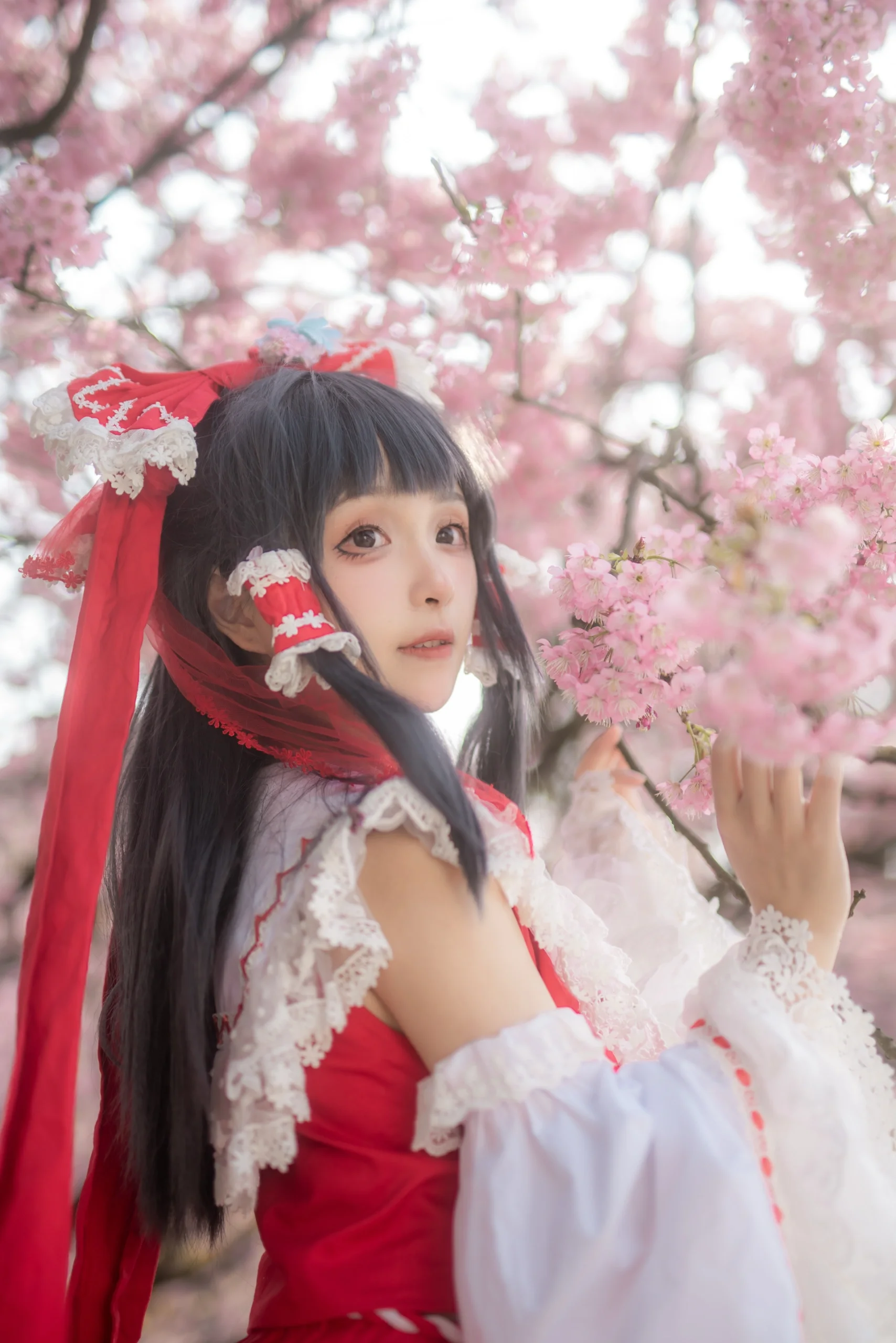 [Reimu Hakurei Cosplay] Cherry Blossoms and the Red-and-White Shrine Maiden at Nanshan Botanical Garden - Image 10