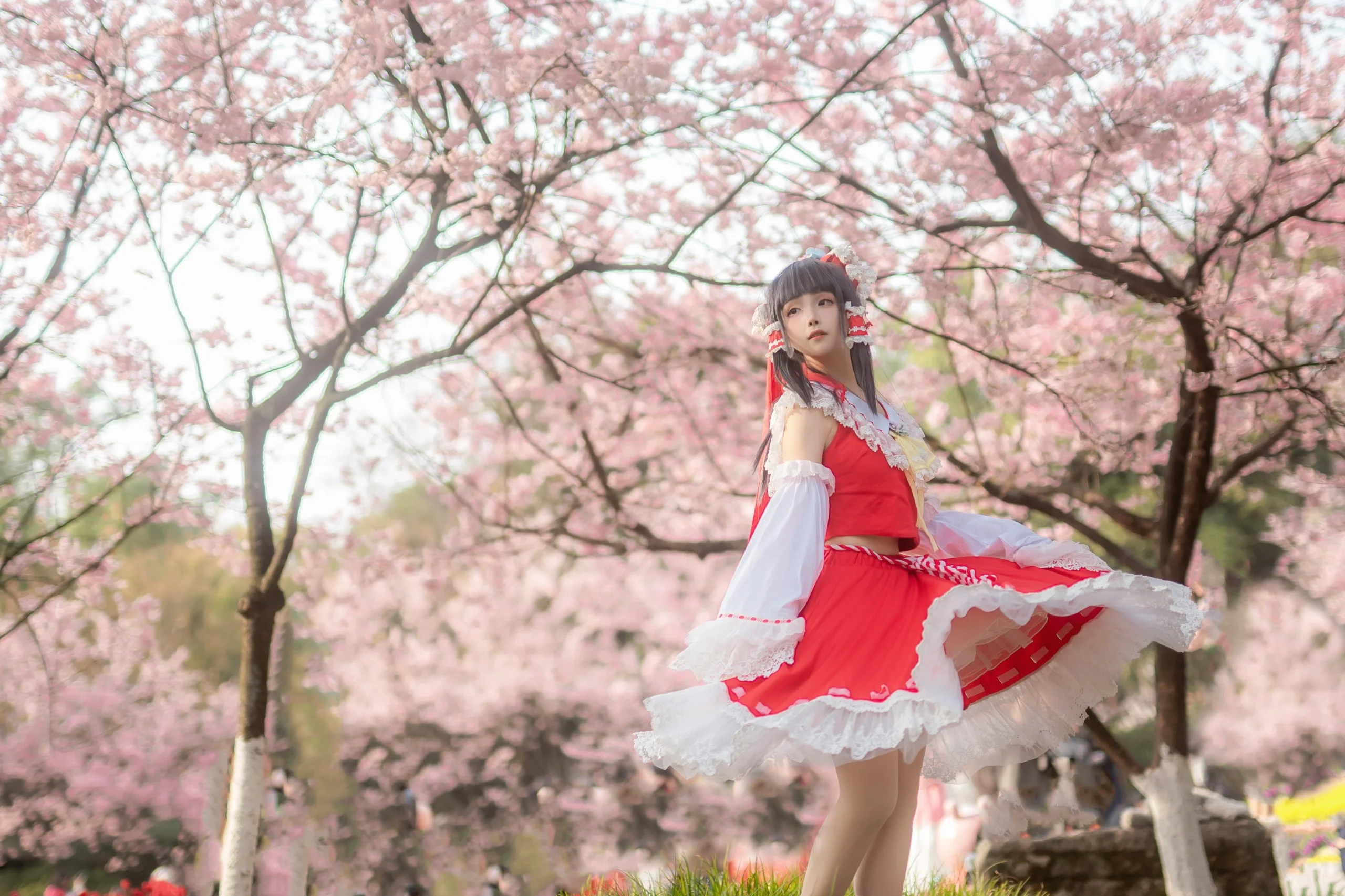[Reimu Hakurei Cosplay] Cherry Blossoms and the Red-and-White Shrine Maiden at Nanshan Botanical Garden - Image 8