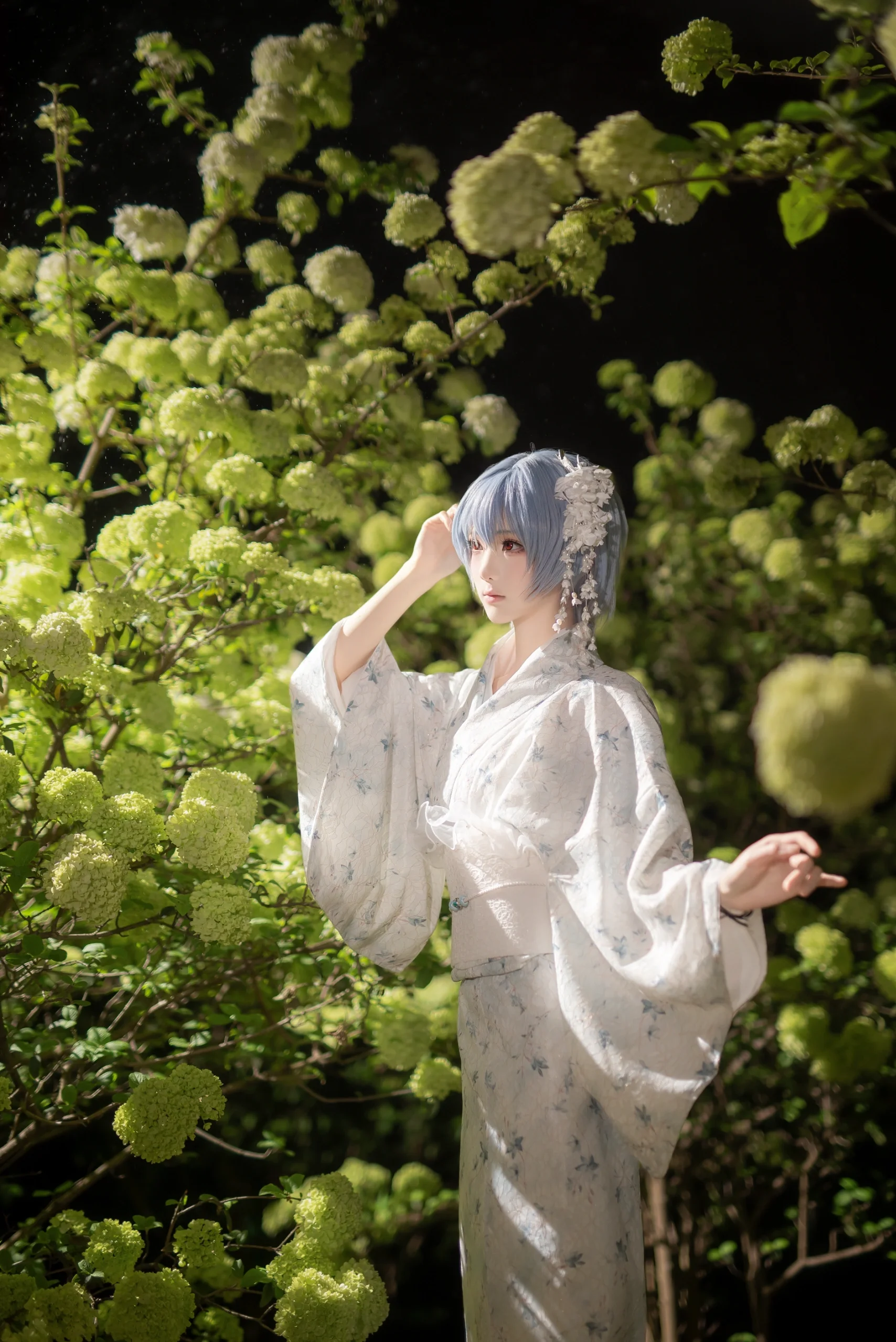 【绫波丽cos】雨夜虎溪，和服绣球与EVA的静谧 - 第 4 张