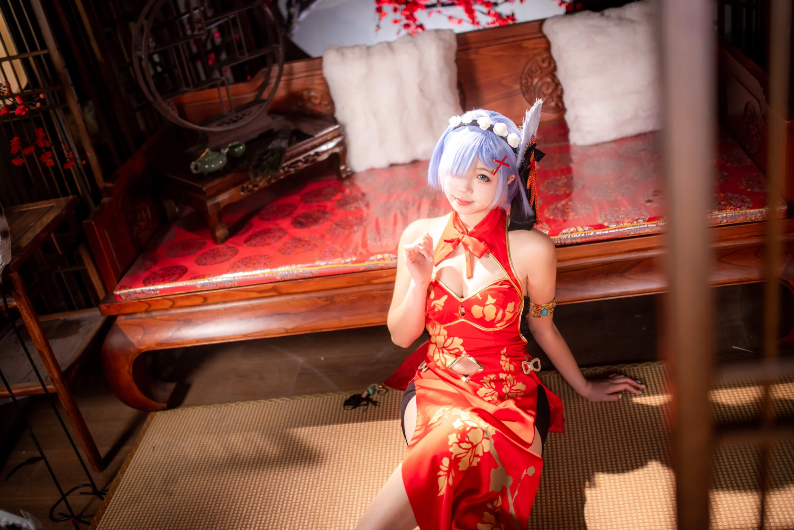 【蕾姆cos】从零开始的异世界生活，红梅与中式庭院的旗袍演绎 - 第 7 张