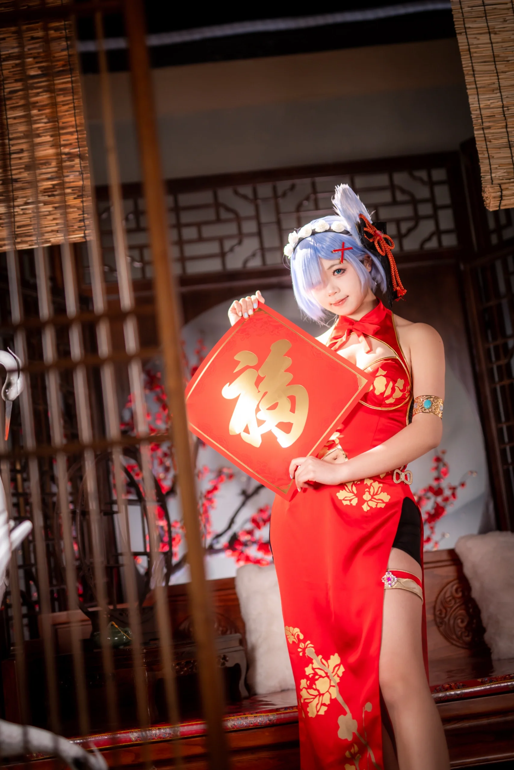 【蕾姆cos】从零开始的异世界生活，红梅与中式庭院的旗袍演绎 - 第 8 张
