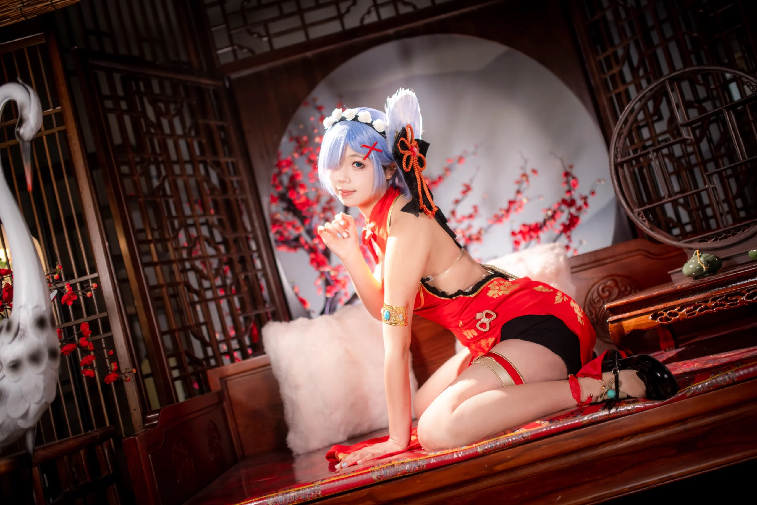 【蕾姆cos】从零开始的异世界生活，红梅与中式庭院的旗袍演绎 - 第 9 张