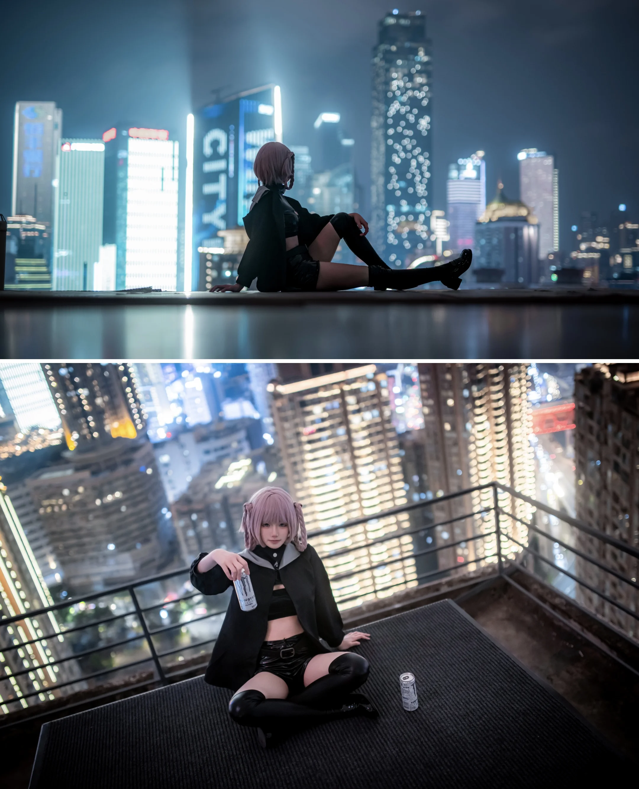 [Nanakusa Nazuna cosplay] Call of the Night, Urban Rooftop Night Scene Photoshoot - Image 1