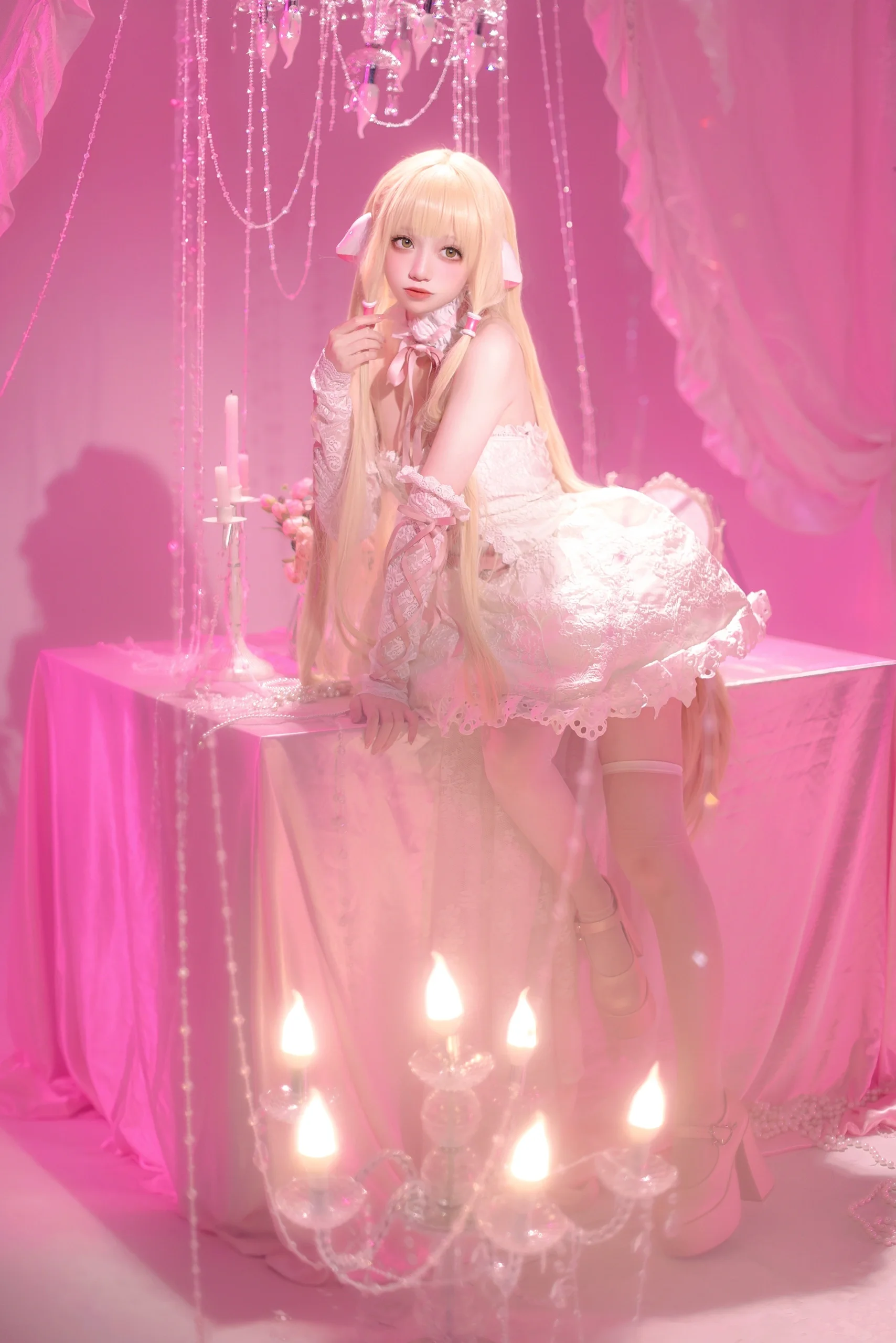 【小叽cos】人形电脑天使心，粉色帷幕下的纯净天使 - 第 1 张