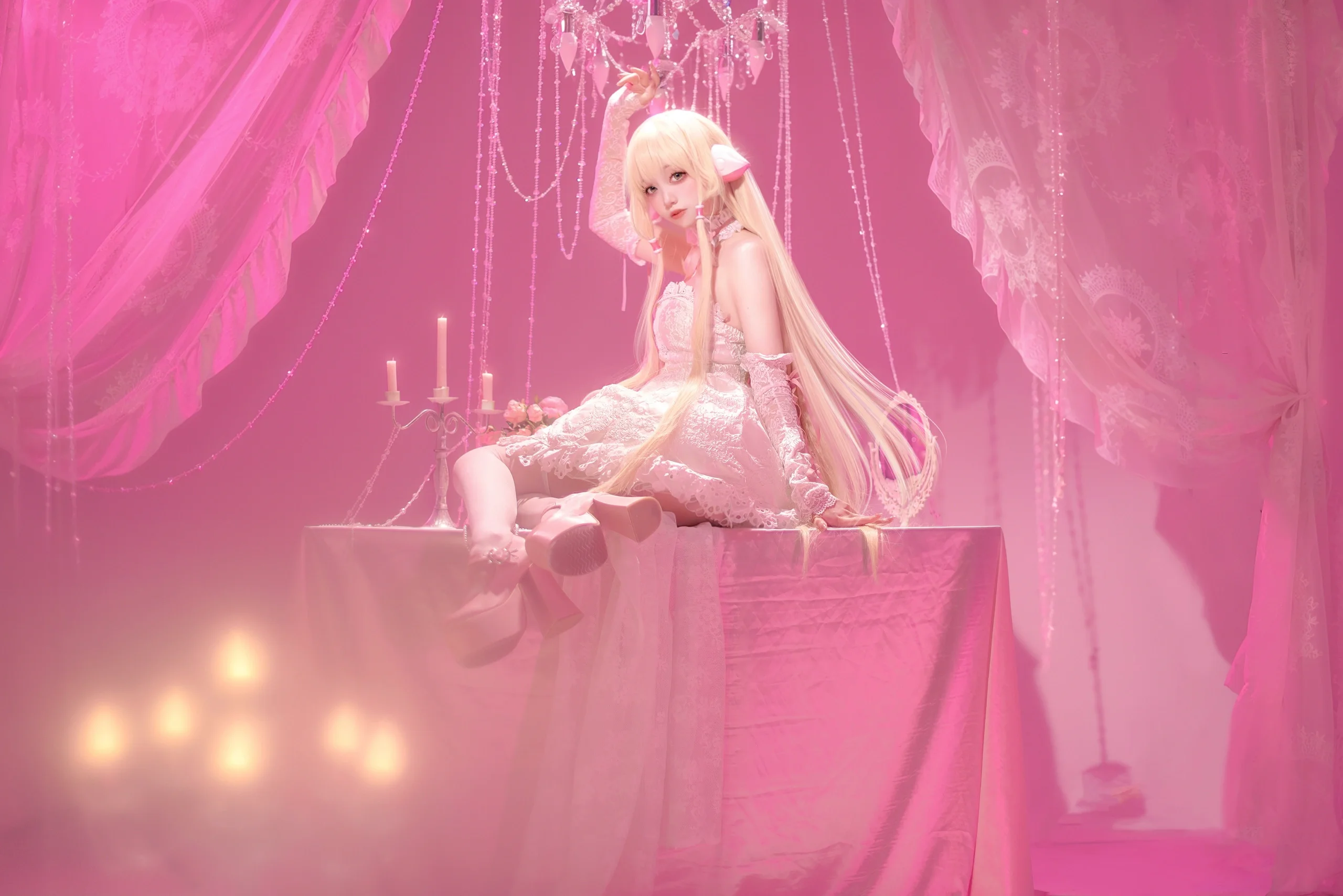 【小叽cos】人形电脑天使心，粉色帷幕下的纯净天使 - 第 12 张